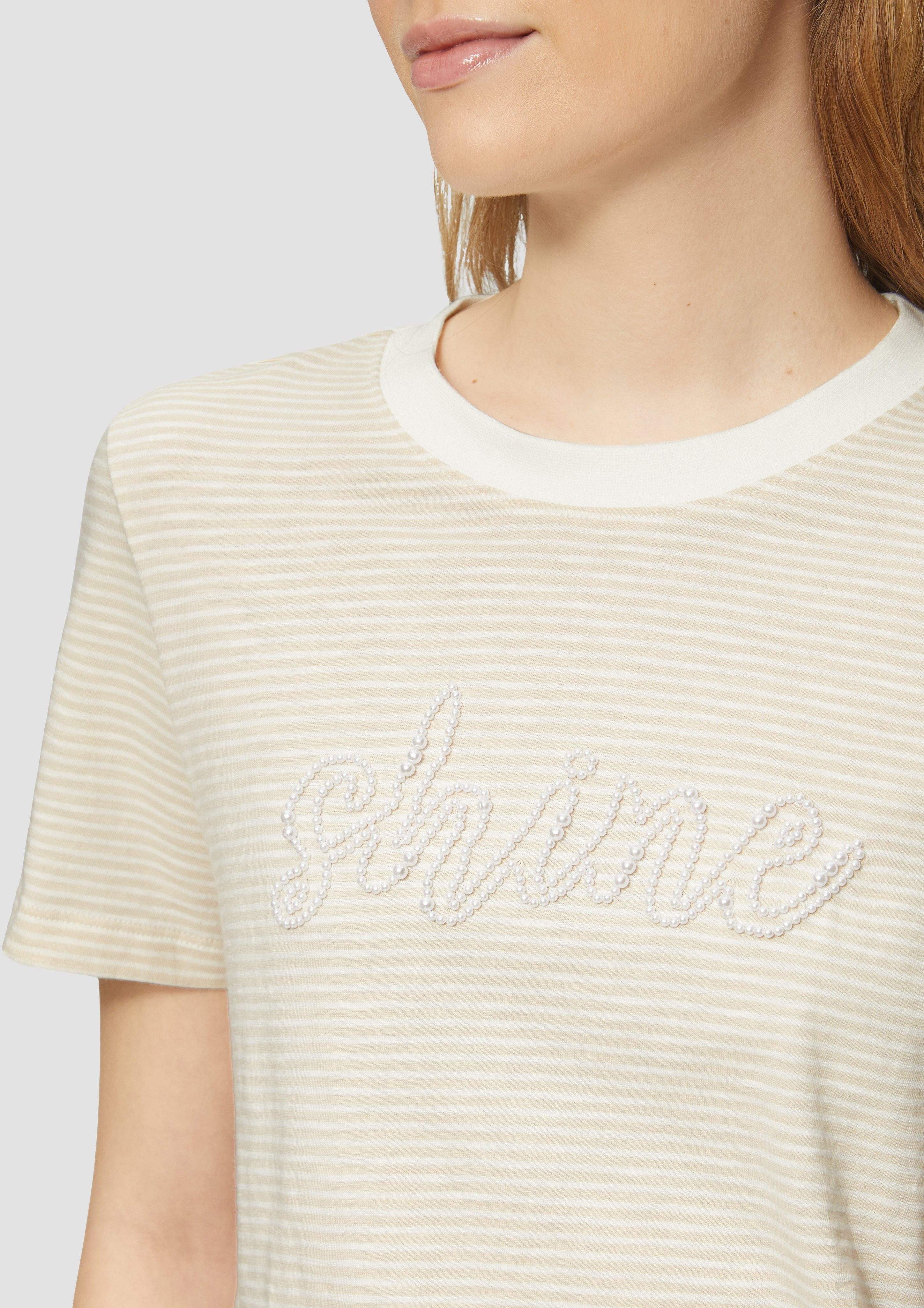 s.Oliver Kurzarmshirt Streifenshirt mit Schmuckperlen Artwork günstig online kaufen