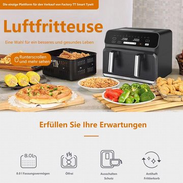 REDOM Heißluftfritteuse Digitale Heissluft Fritteusen Diät-Fritteuse Airfryer Air Fryer 8,0 L, 1700,00 W, ölfrei, Touchscreen, 2 Fächer, 10 Programme