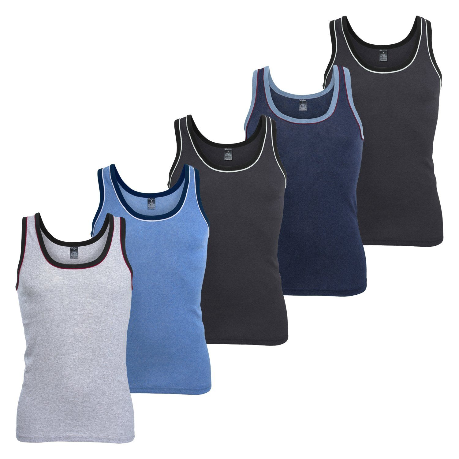 MT Unterhemd Herren Melange Tank-Top (5er Pack) Baumwoll Unterhemden ärmellos 5farb-Pack