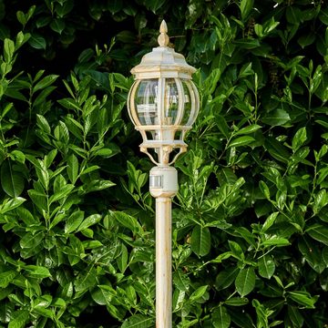 hofstein Außen-Stehlampe »Meyen« Außenleuchte, Aluguss in Weiß/Gold mit Kunststoff-Scheiben, ohne Leuchtmittel, Gartenlampe, E27, IP44 m. Bewegungsmelder