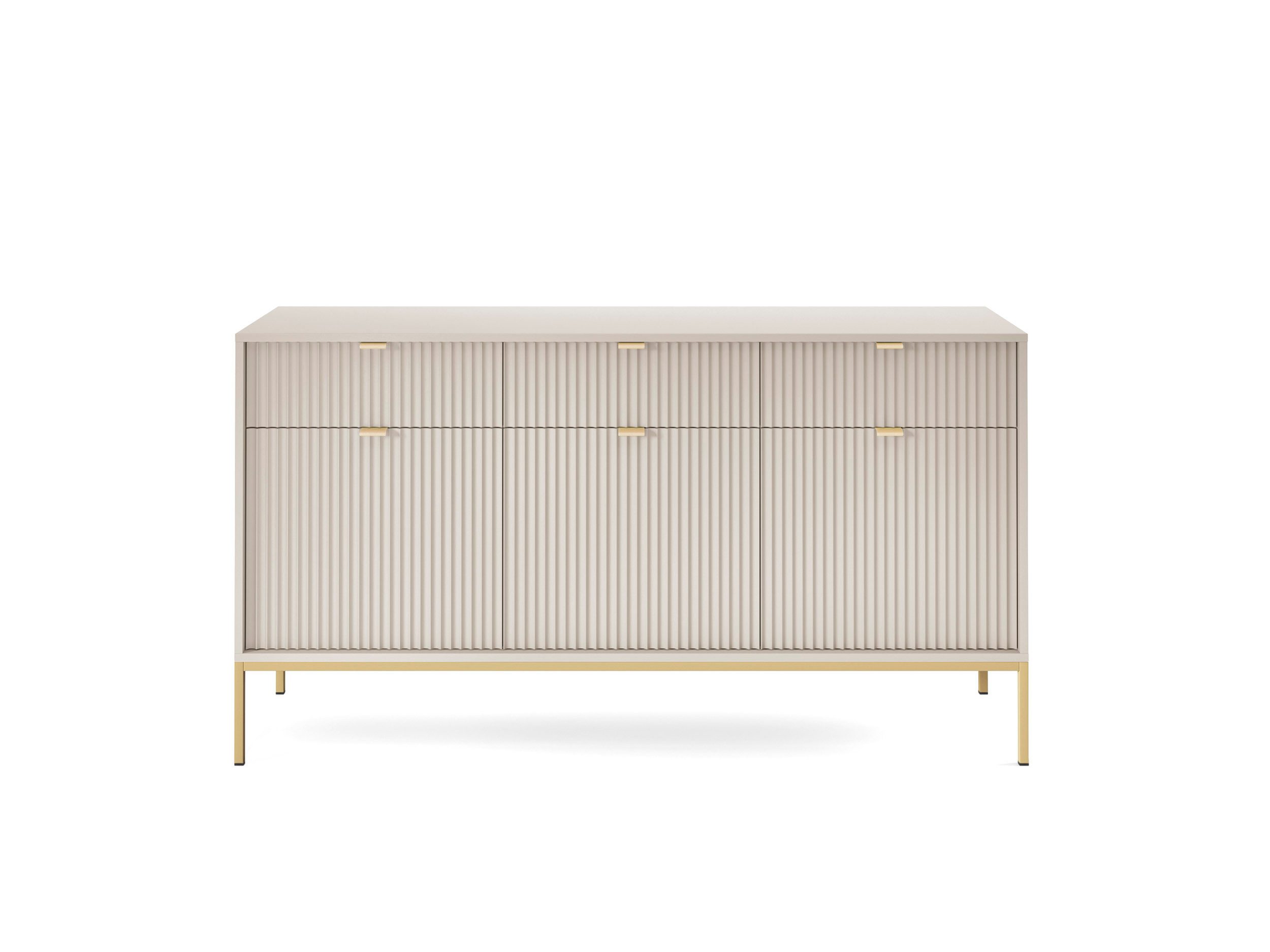 Goldstoff Kommode Milano 154 cm mit geriffelter Front und Metallrahmen (Moderner Schubladenschrank - für Wohnzimmer, Flur, Schlafzimmer), stabile Metallkonstruktion, Soft-Close