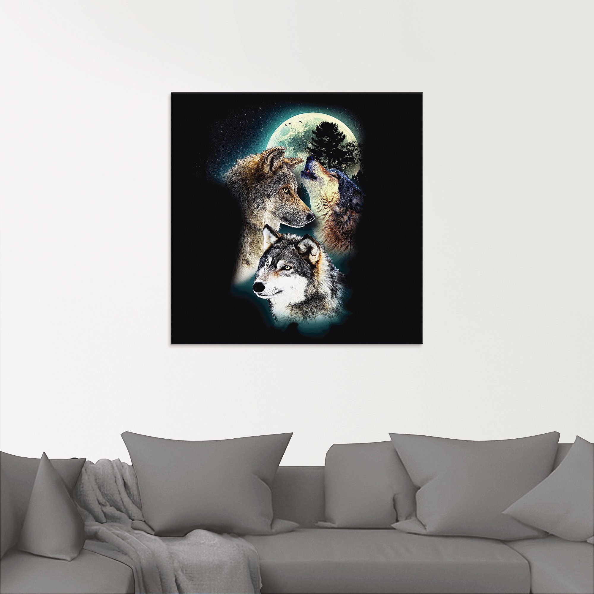 Artland Glasbild Phantasie Wolf St), Größen Mond, (1 in mit Wölfe Wildtiere verschiedenen
