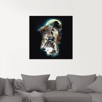 Artland Glasbild Phantasie Wolf Wölfe mit Mond, Wildtiere (1 St), in verschiedenen Größen