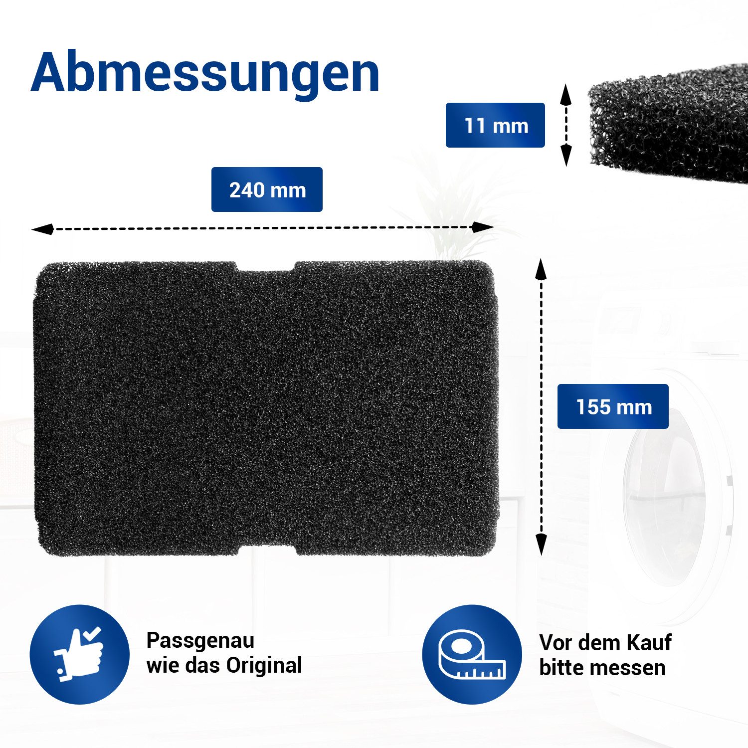 VIOKS Ersatzfilter Schaumfilter Ersatz für Beko 2964840100 Sockelfilter, Zubehör für Wäschetrockner, 240 x 155 x 11 mm