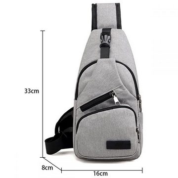 Gontence Schultertasche Brusttasche mit USB-Ladeanschluss, grau