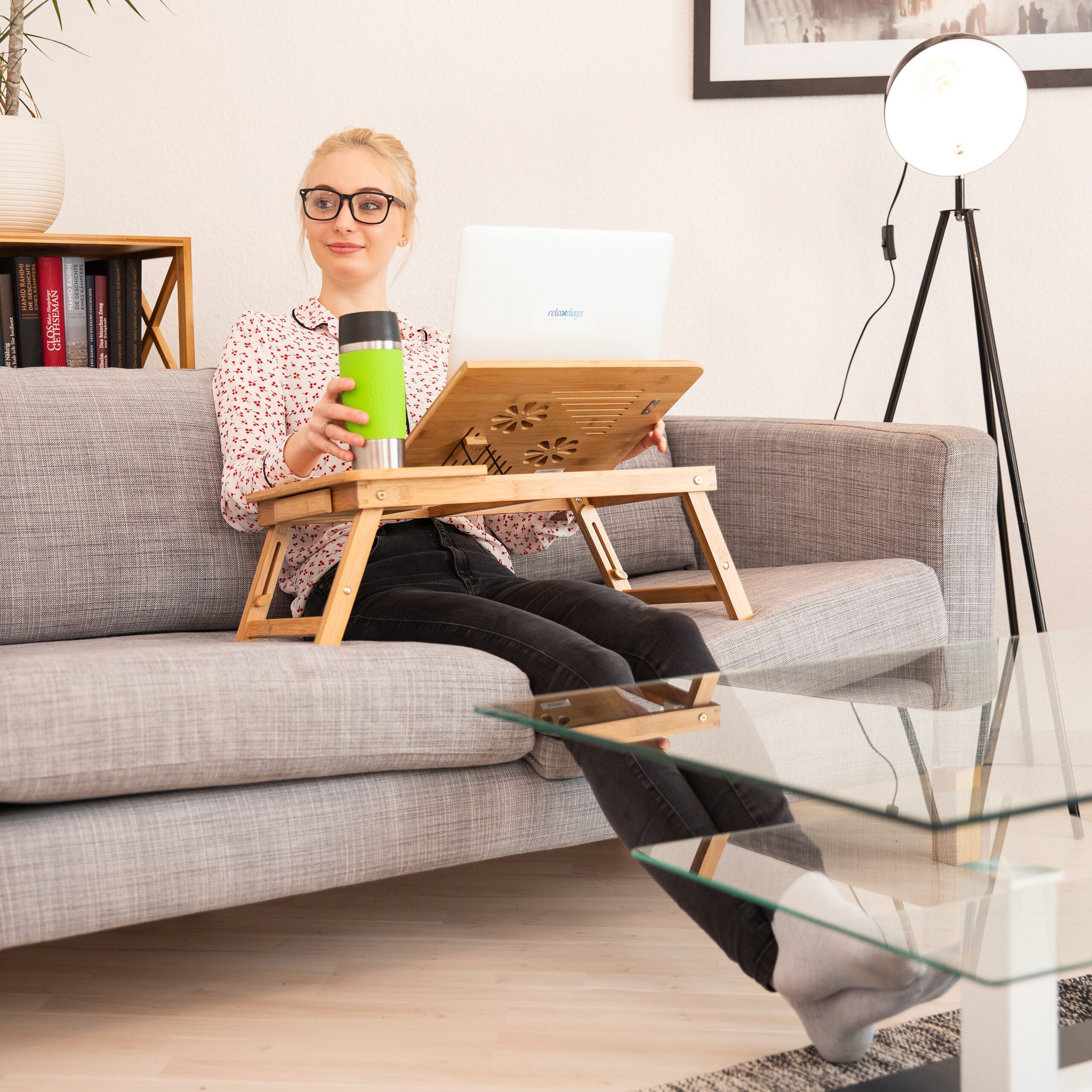 relaxdays Laptop Tablett Höhenverstellbarer Laptoptisch Bambus, Bambus, (1-tlg)