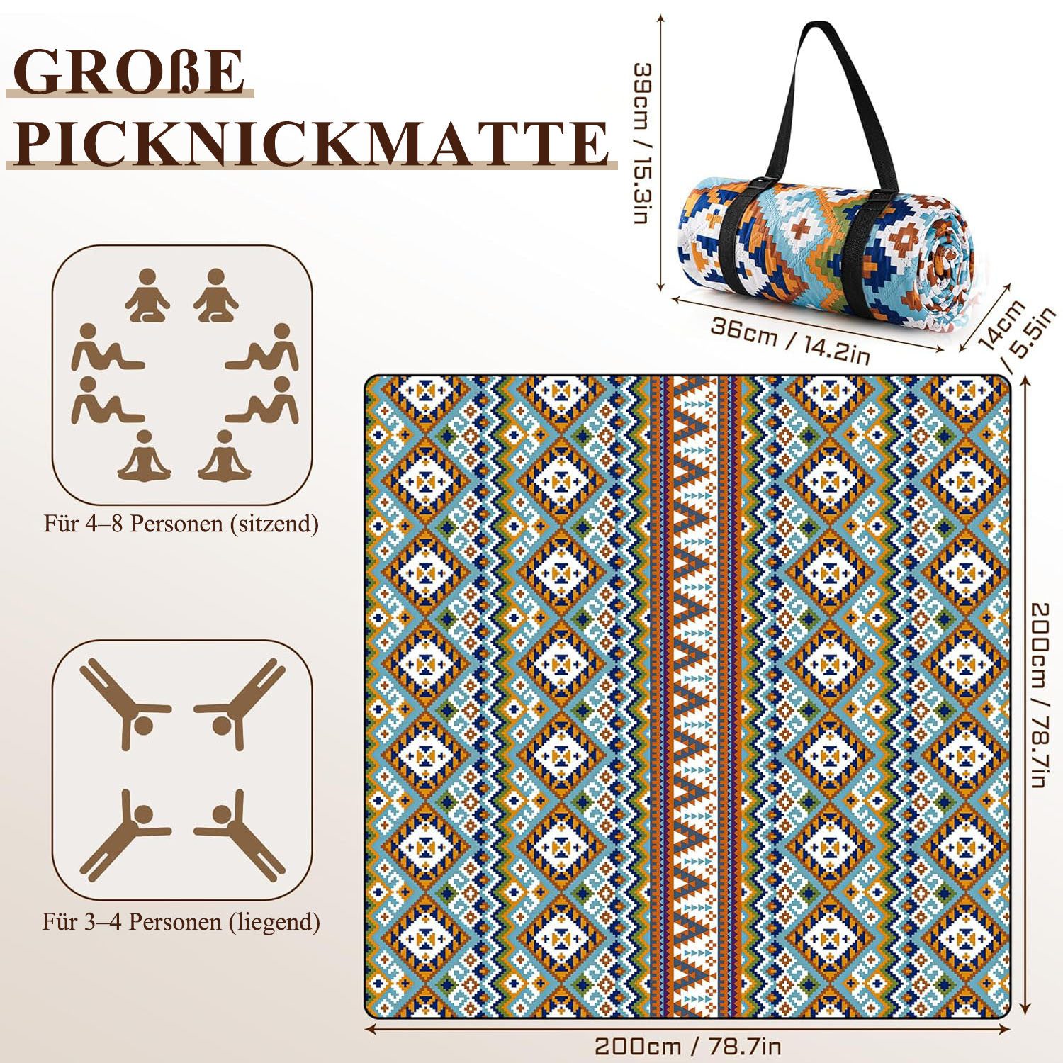 Picknickdecke Wasserdichte Picknickdecke 2×2m, Outdoor Camping- & Strandmat günstig online kaufen