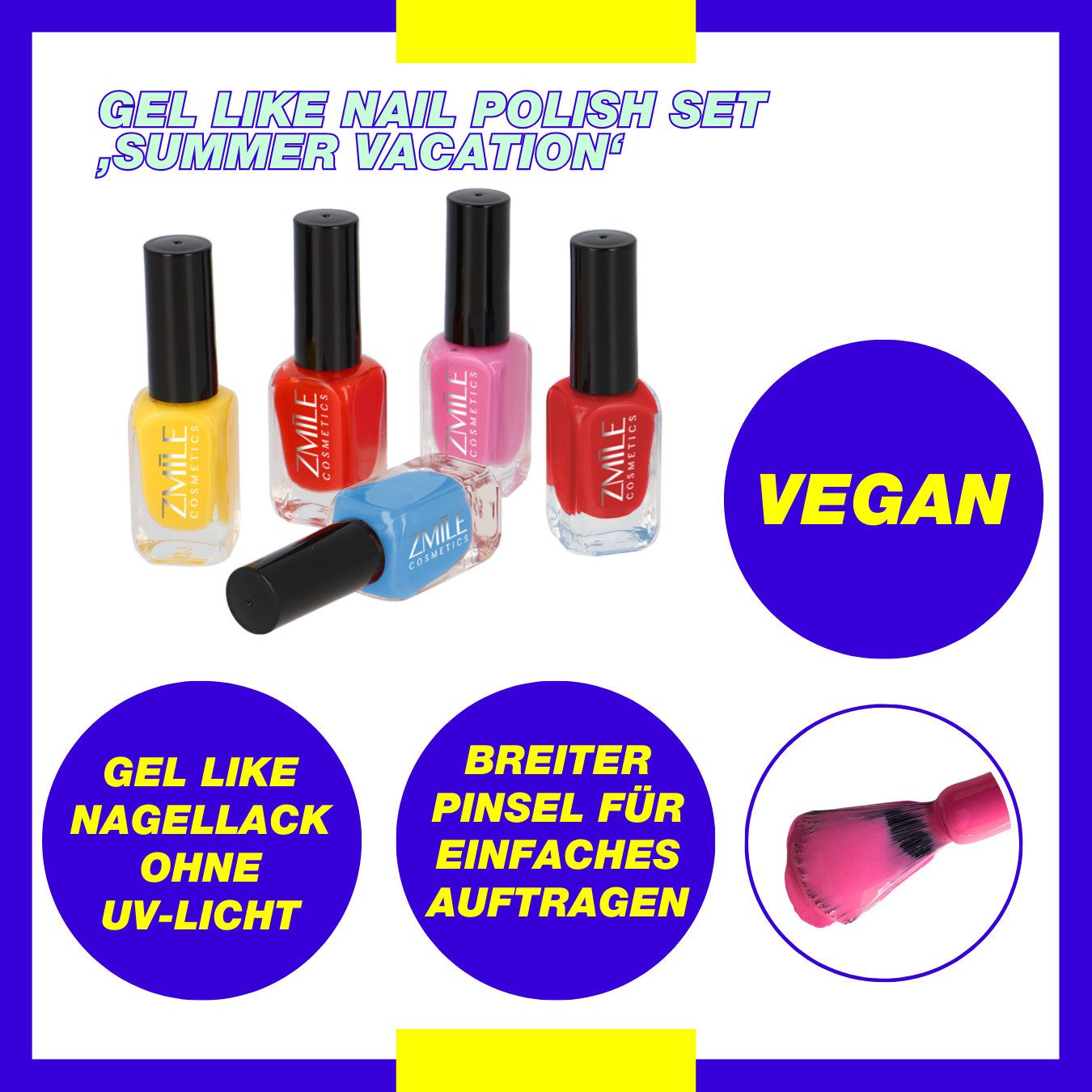 ZMILE COSMETICS Nagellack-Set Gel Like Nail Polish Set 'Summer Vacation', 5-tlg., mit veganer Formulierung