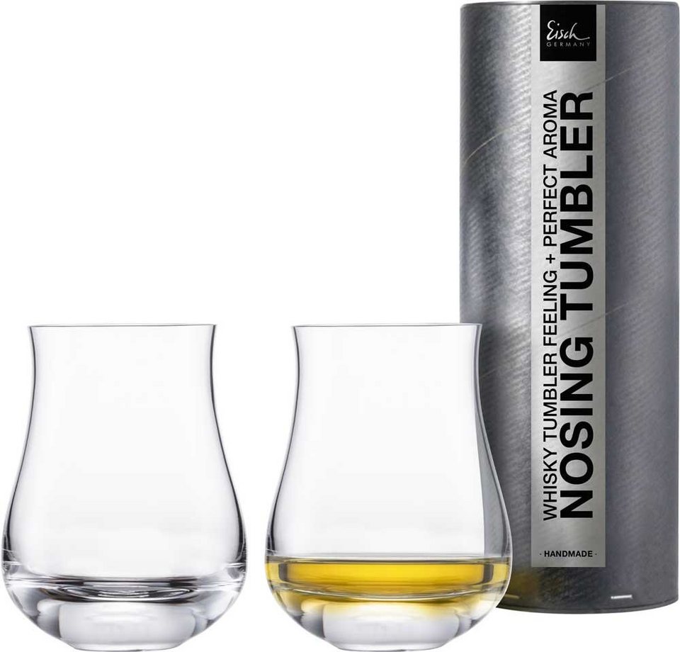 Eisch Whiskyglas Gentleman, Kristallglas, (Nosing-Glas) handgefertigt,  bleifrei, 350 ml, 2-teilig, Geschenkset mit zwei Nosing-Tumblern und  Geschenkröhre