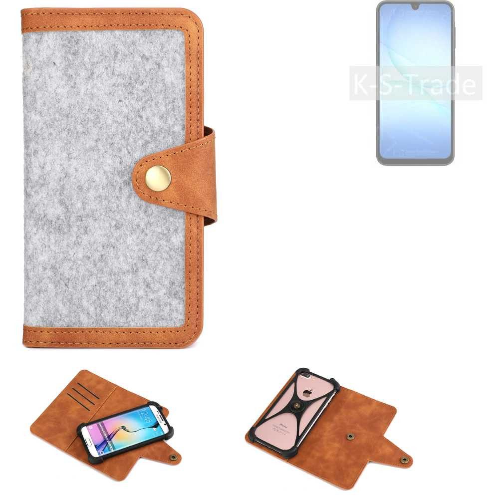 K-S-Trade Handyhülle für Samsung Galaxy A17 5G, Handyhülle Schutzhülle Filz-Hülle Kunst-Leder hellgrau braun