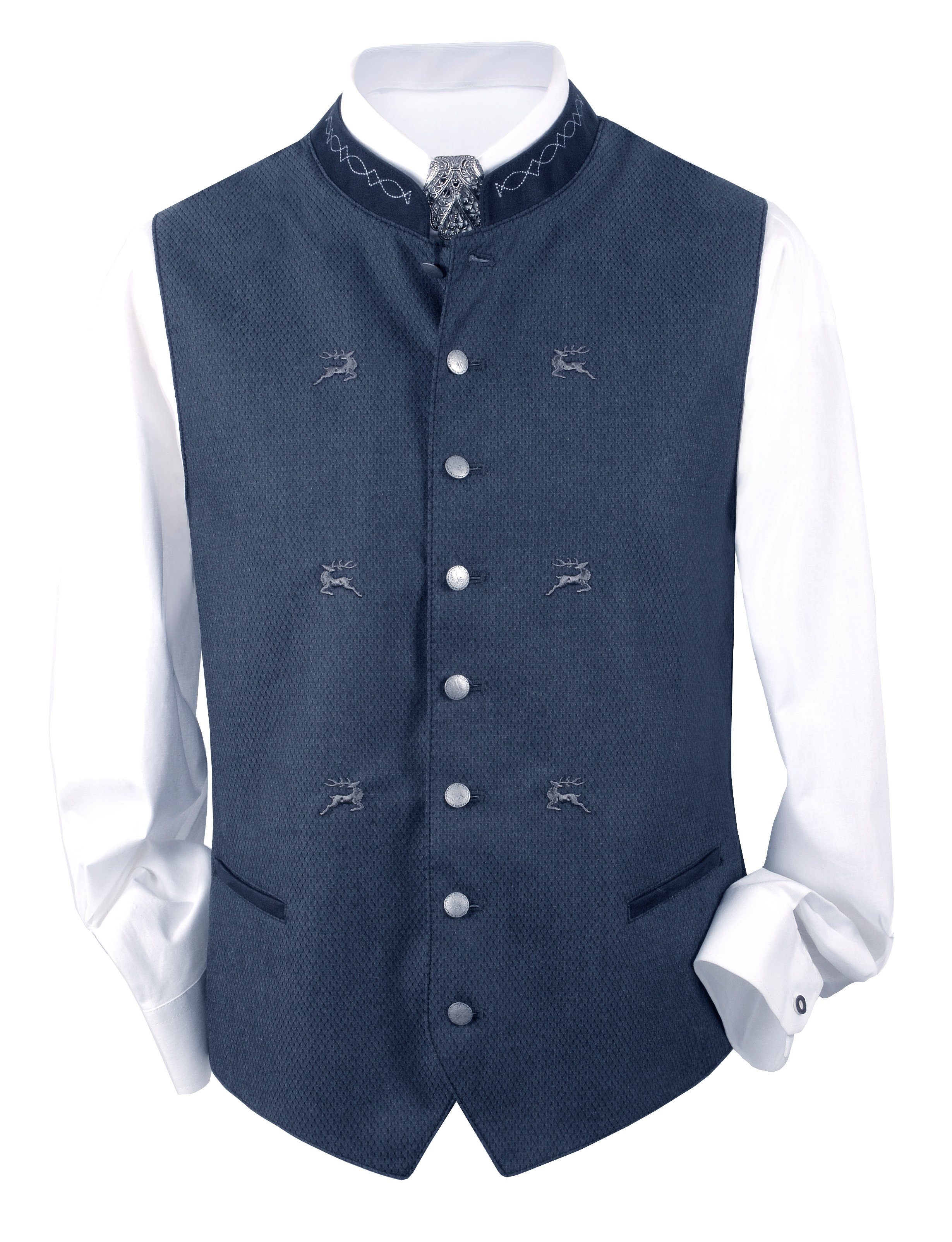 Weste mit Weste Herrenweste Weste Weste Herren bestickt, Stehkragen, Hochzeitsweste Gilet Moschen-Bayern Hirsch, Weste, Trachtenweste Trachtenweste Hochzeitsweste Blau