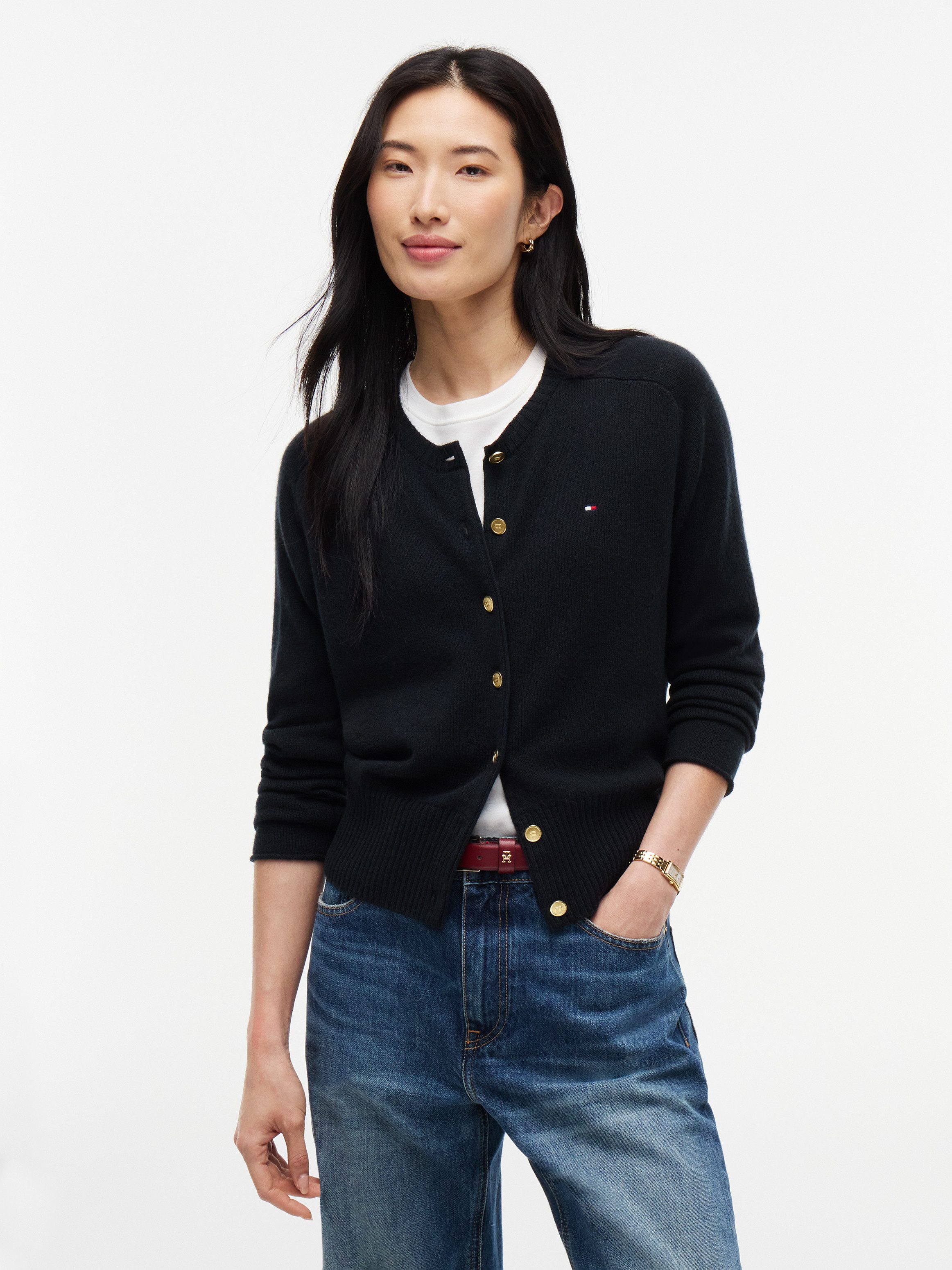 Tommy Hilfiger Strickjacke SOFT WOOL JERSEY SLIM CARDI Wolle, slim fit