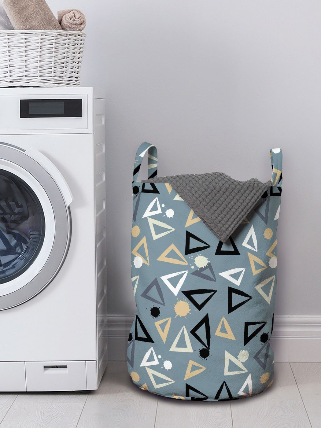 Waschsalons, Grunge Triangles Wäschesäckchen Kordelzugverschluss für Griffen Wäschekorb mit Blots Abakuhaus