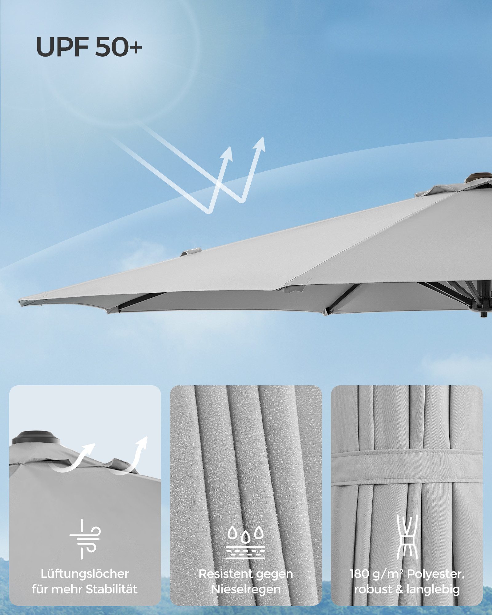 SONGMICS Sonnenschirm, Ampelschirm, ∅300cm, mit/ohne 28 Solar-LED-Leuchten, um 360° drehbar
