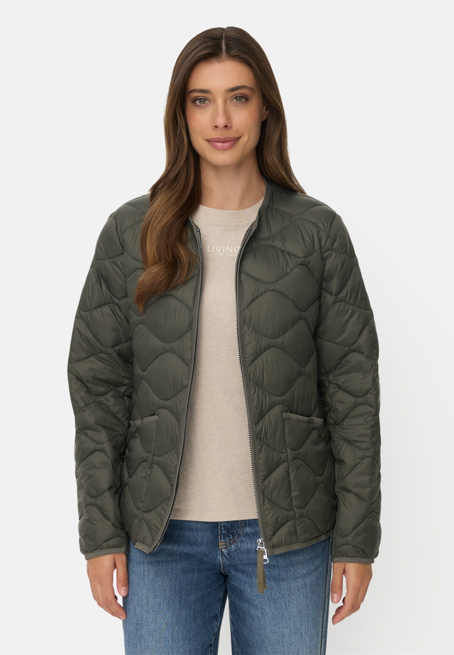 camel active Steppjacke mit 2-Wege Reißverschluss Langarm Markenlogo