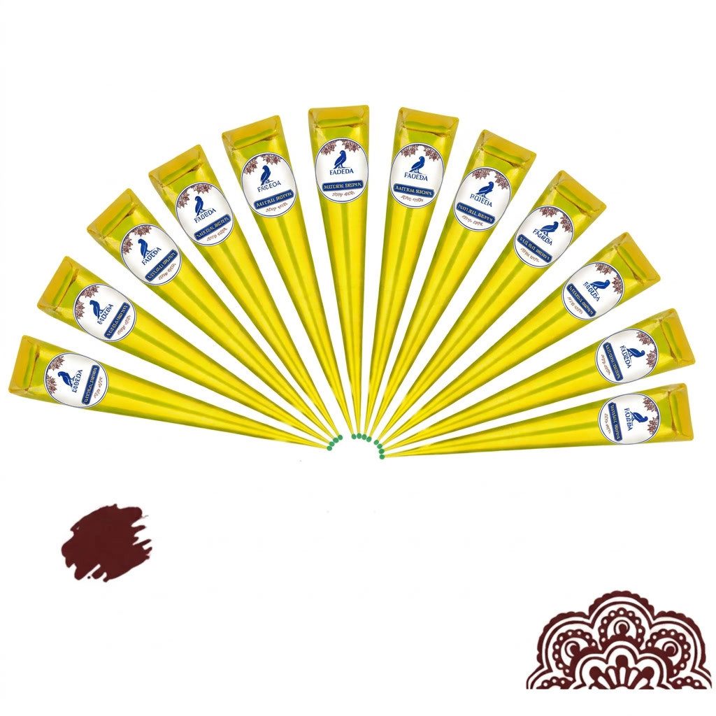 FADEDA Schmuck-Tattoo 12x 100% Natural Henna Paste Kastanienbraun (Rotbraun) 360gr