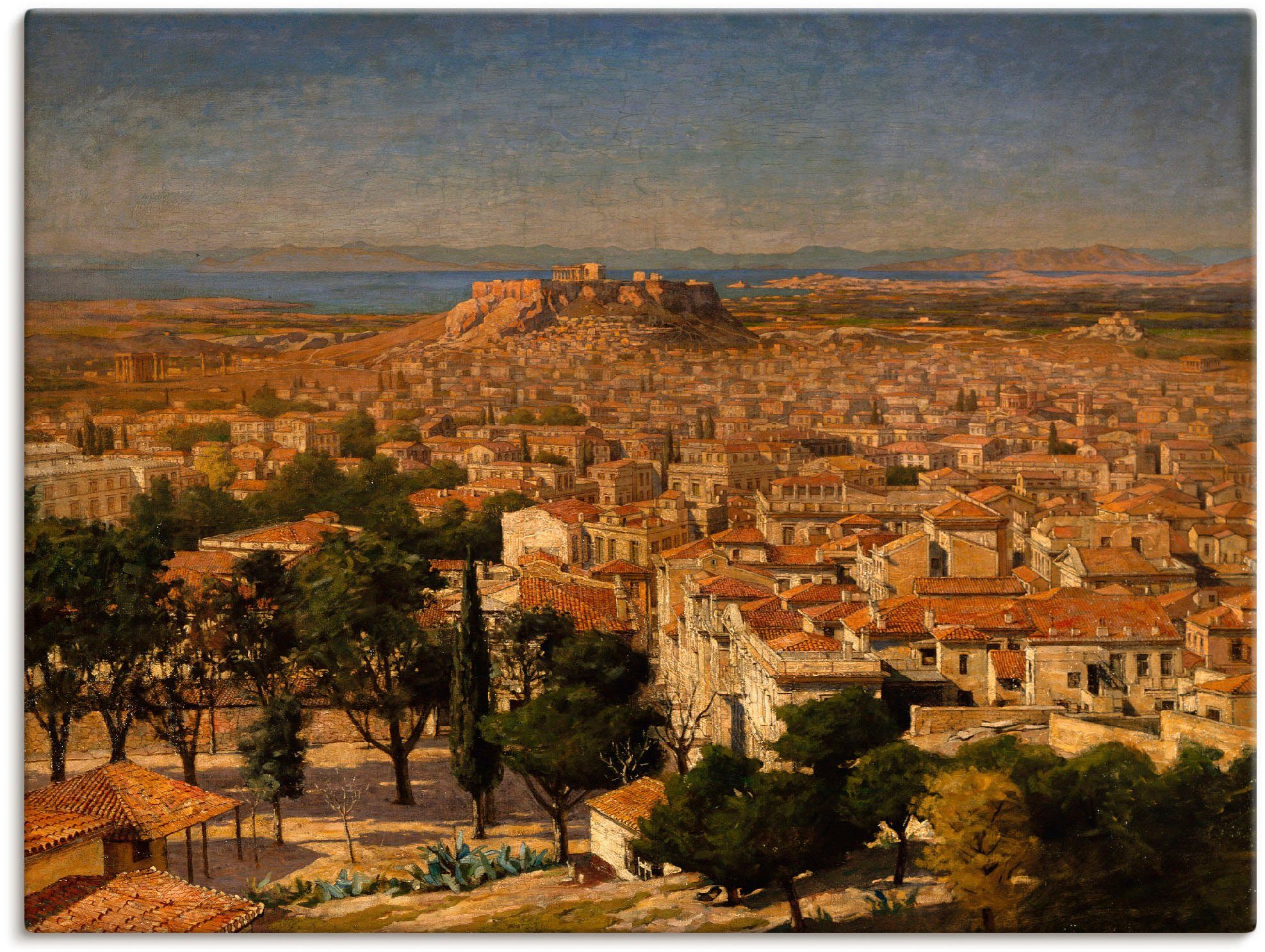 Artland Leinwandbild Blick auf Athen mit der Akropolis., Griechenland (1 St), auf Holzrahmen gespannt