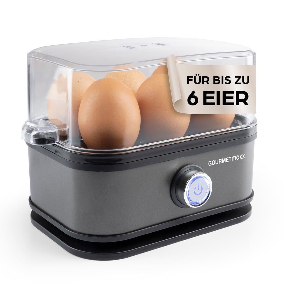 GOURMETmaxx Eierkocher für 6 Eier 400W anthrazit, 400 W, mit Messbecher & Eierstecher - kompakt