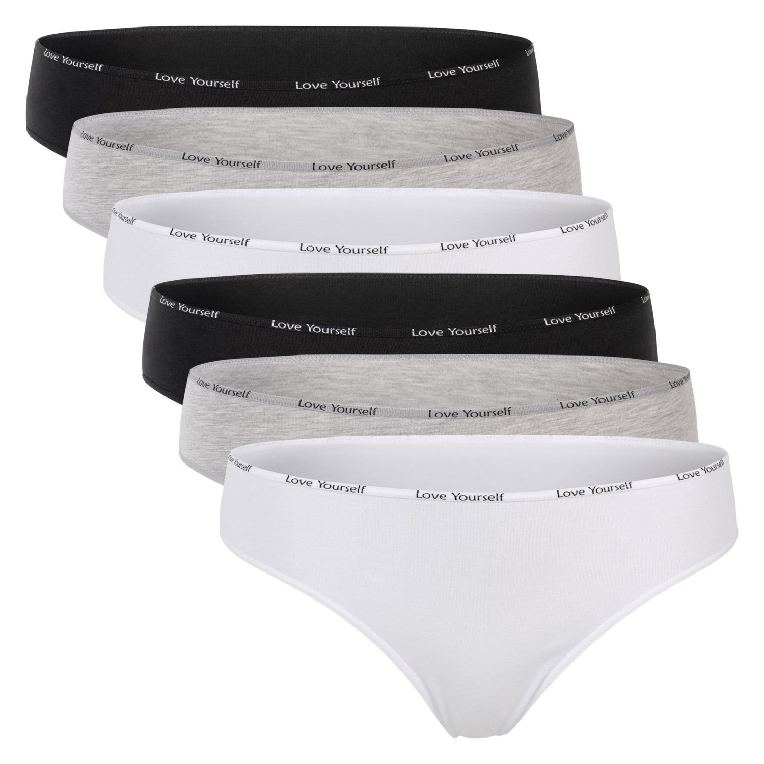 celodoro Tanga Damen Tanga (6er Pack) mit Ziergummi "Love Yourself"