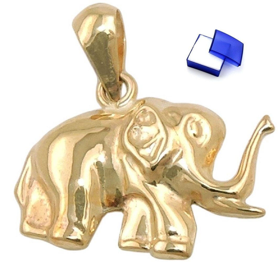 unbespielt Kettenanhänger Anhänger Elefant glänzend 375 Gold 15 x 12 mm inkl. Schmuckbox, Goldschmuck für Damen und Herren