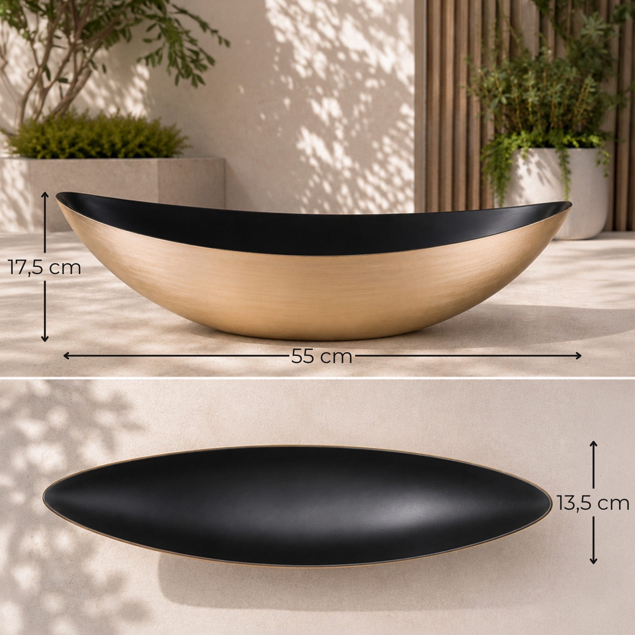 matches21 HOME & HOBBY Blumentopf Große Pflanzschale oval 55 cm für draussen Dekoschale champagner (1 St), Blumen-Schale als wetterfeste Friedhof-Schale Grab-Schmuck Grabschale