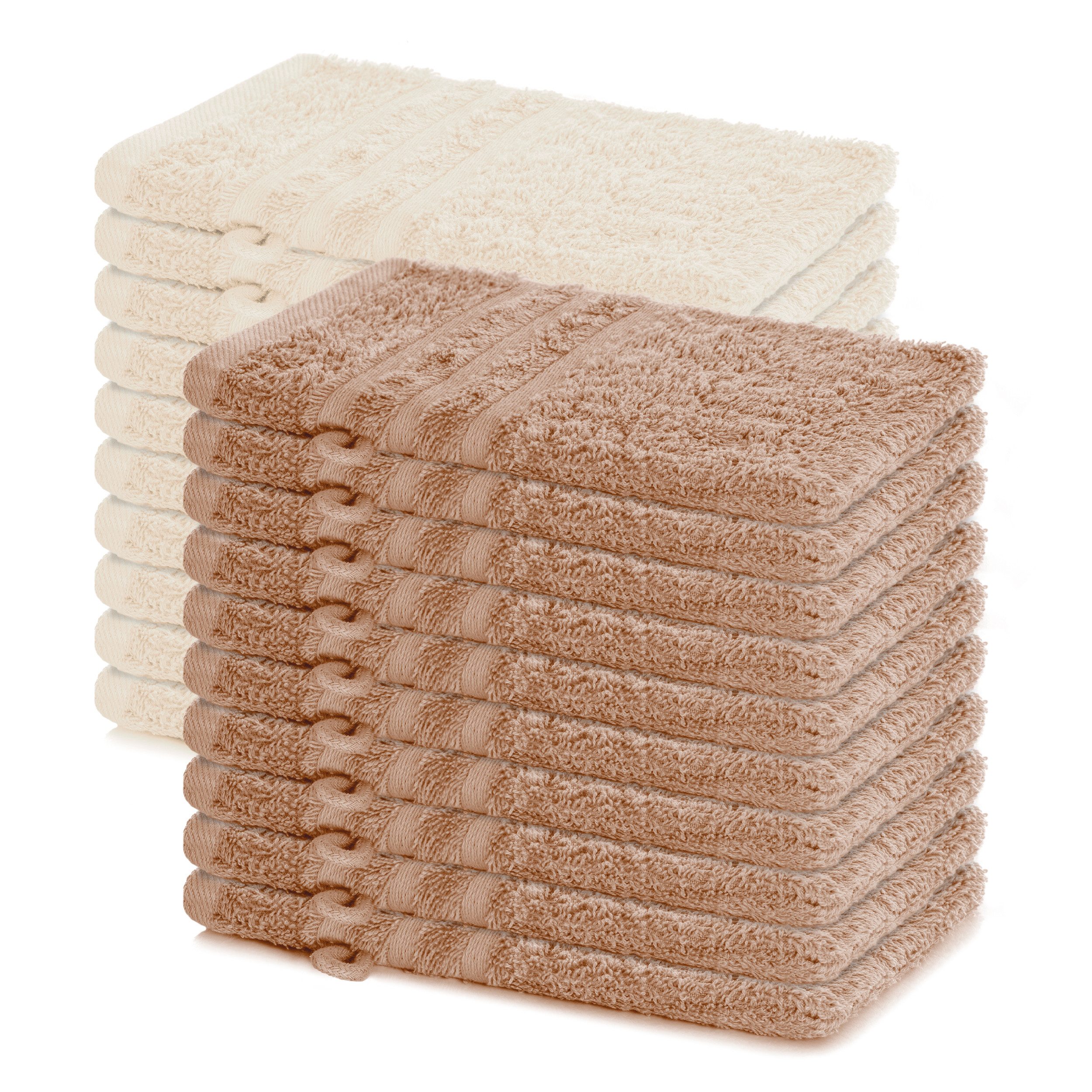 Lavea Waschhandschuh 20er Set Waschhandschuhe, 15 x 21 cm, Elena-Frottierserie, Waschlappen, (20-St), 500 g/m² Frottier, weich & saugstark, pflegeleicht