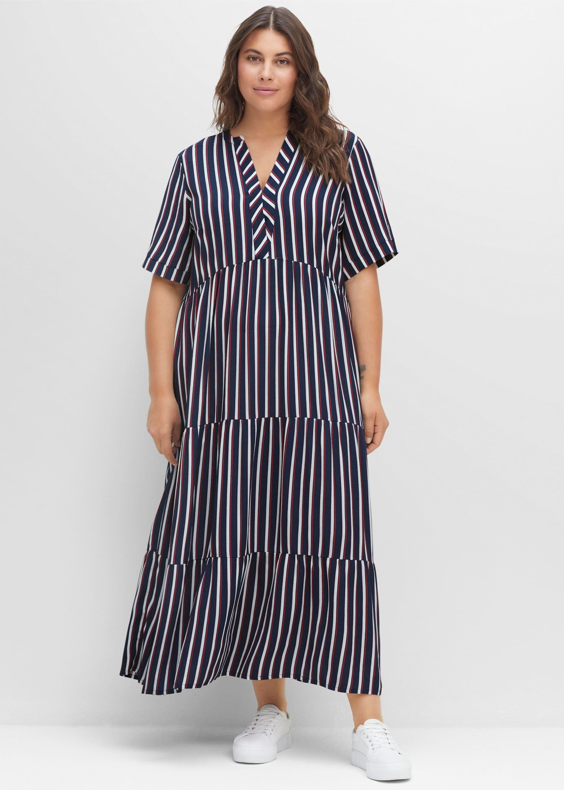 Sheego Etuikleid Maxikleid Kurzarm mit weit schwingendem Rockteil günstig online kaufen