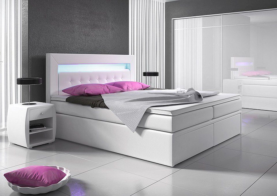 Möbel für Dich Boxspringbett Milano2 mit hochklappbaren Bettkästen, mit LED-Licht