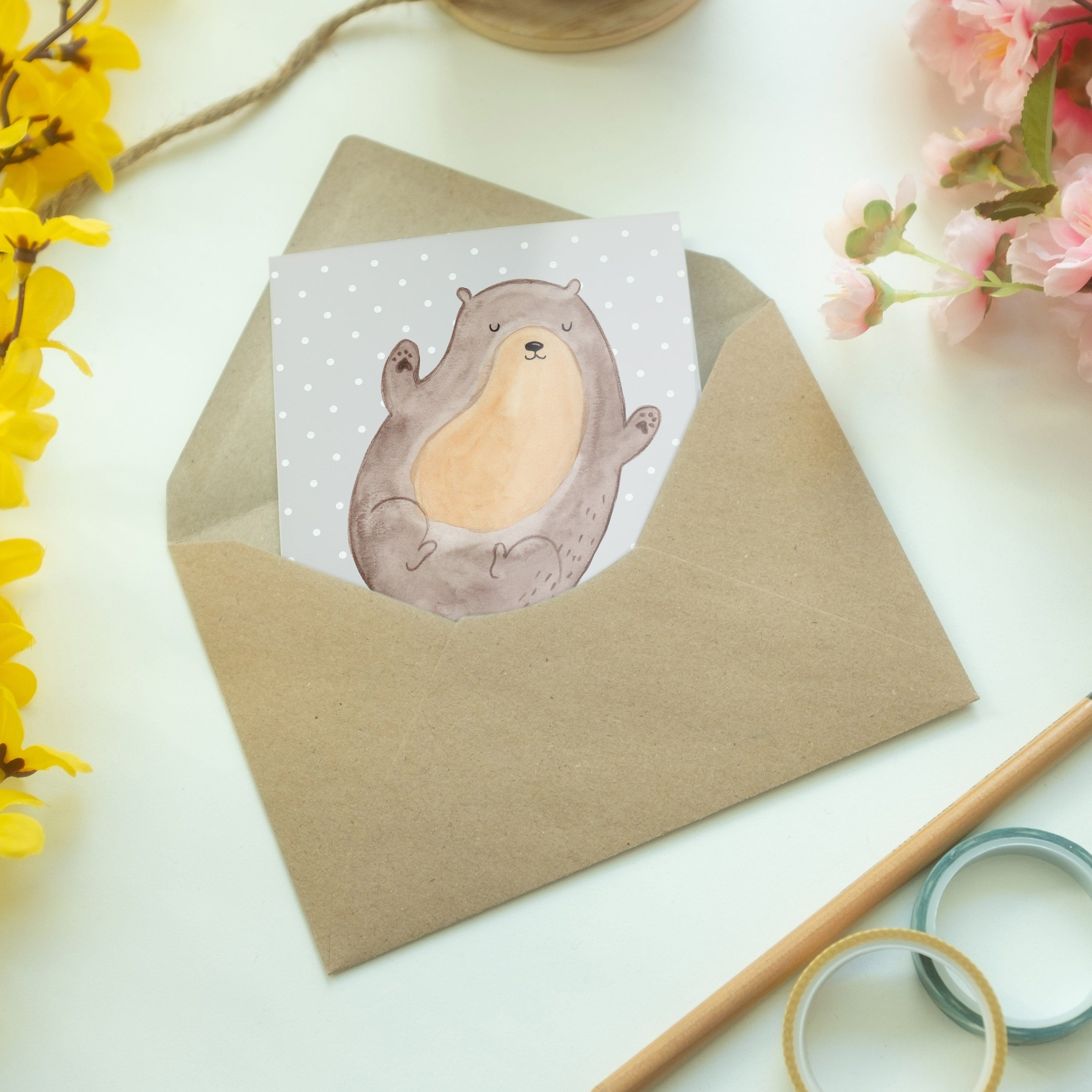 Mrs. hallo, Geschenk, - Umarmen Otter Panda - Grau Mr. Grußkarte & Fi Geburtstagskarte, Pastell