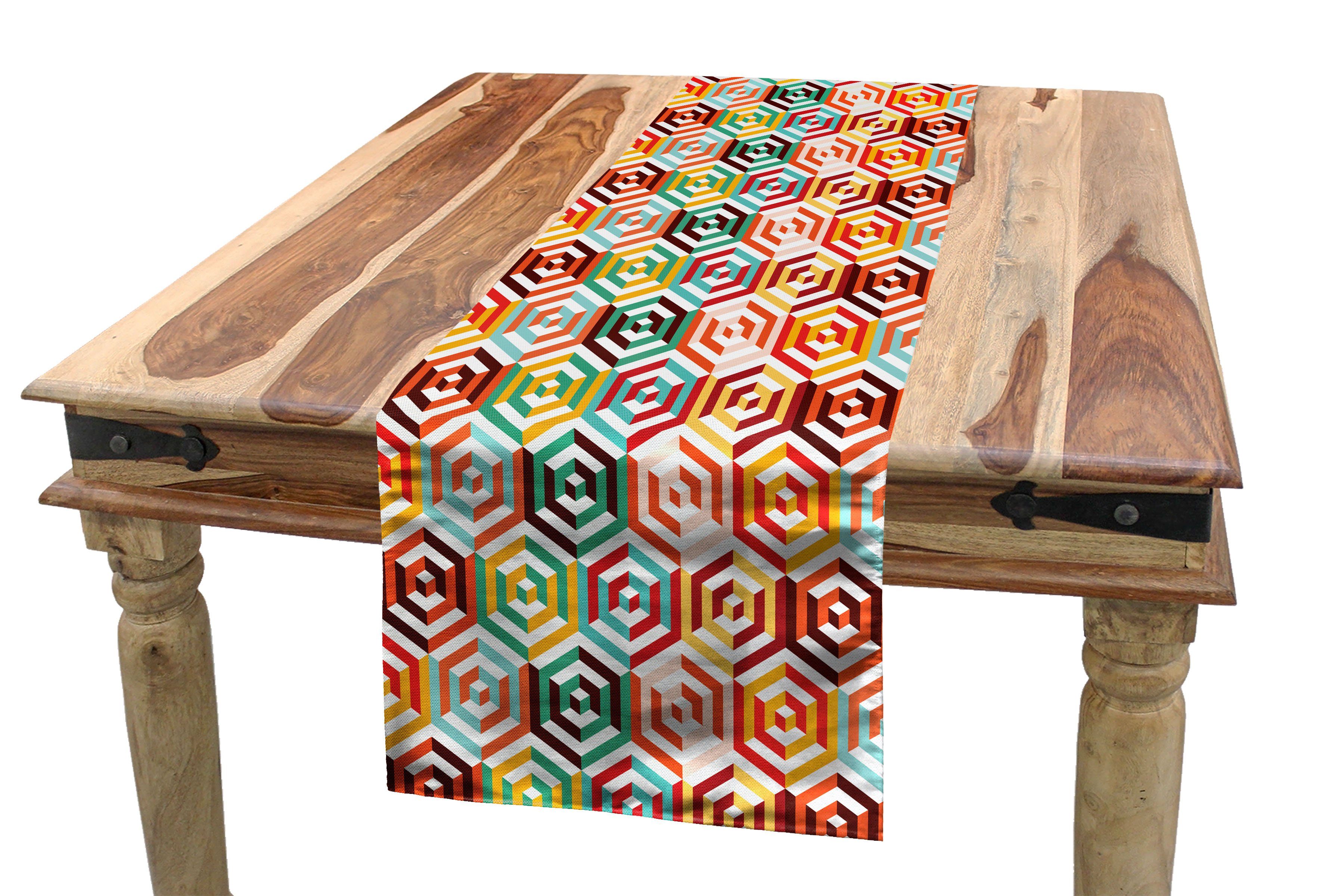 Esszimmer Tischläufer, Tischläufer Retro Form Dekorativer Geometrisch Küche Hexagonale Abakuhaus Rechteckiger