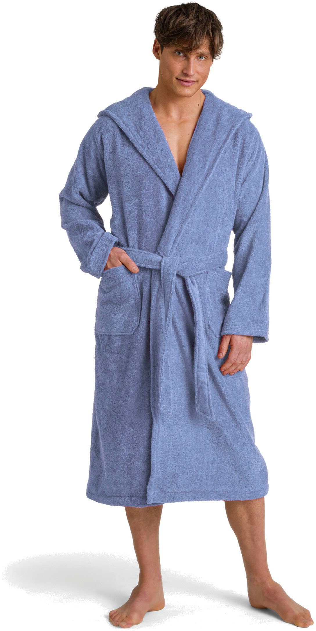 Möve Unisex-Bademantel Superwuschel Kapuze, ideal für Sauna & Spa, Hotelbademantel, Langform, Walkfrottier, Kapuze, Gürtel, in Uni