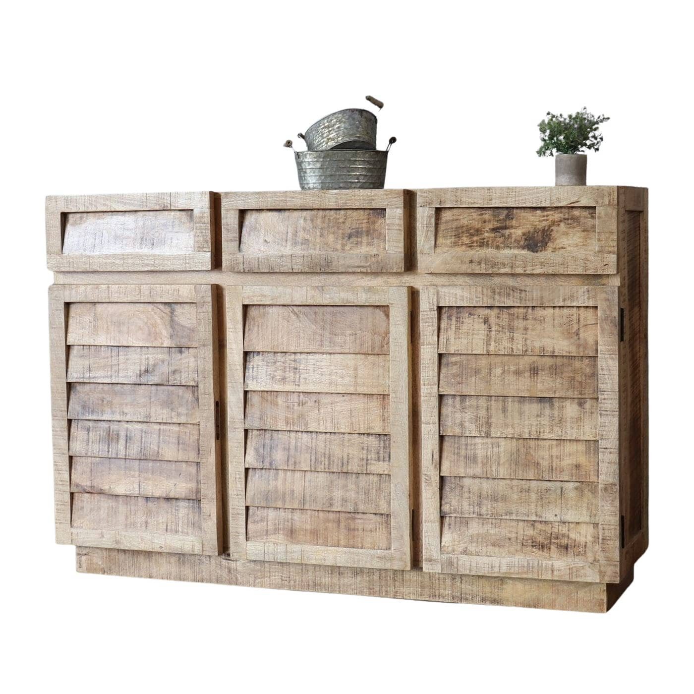 baario Sideboard Sideboard BUJE Lamellen, massiv Mangoholz Anrichte Vintage rustikal