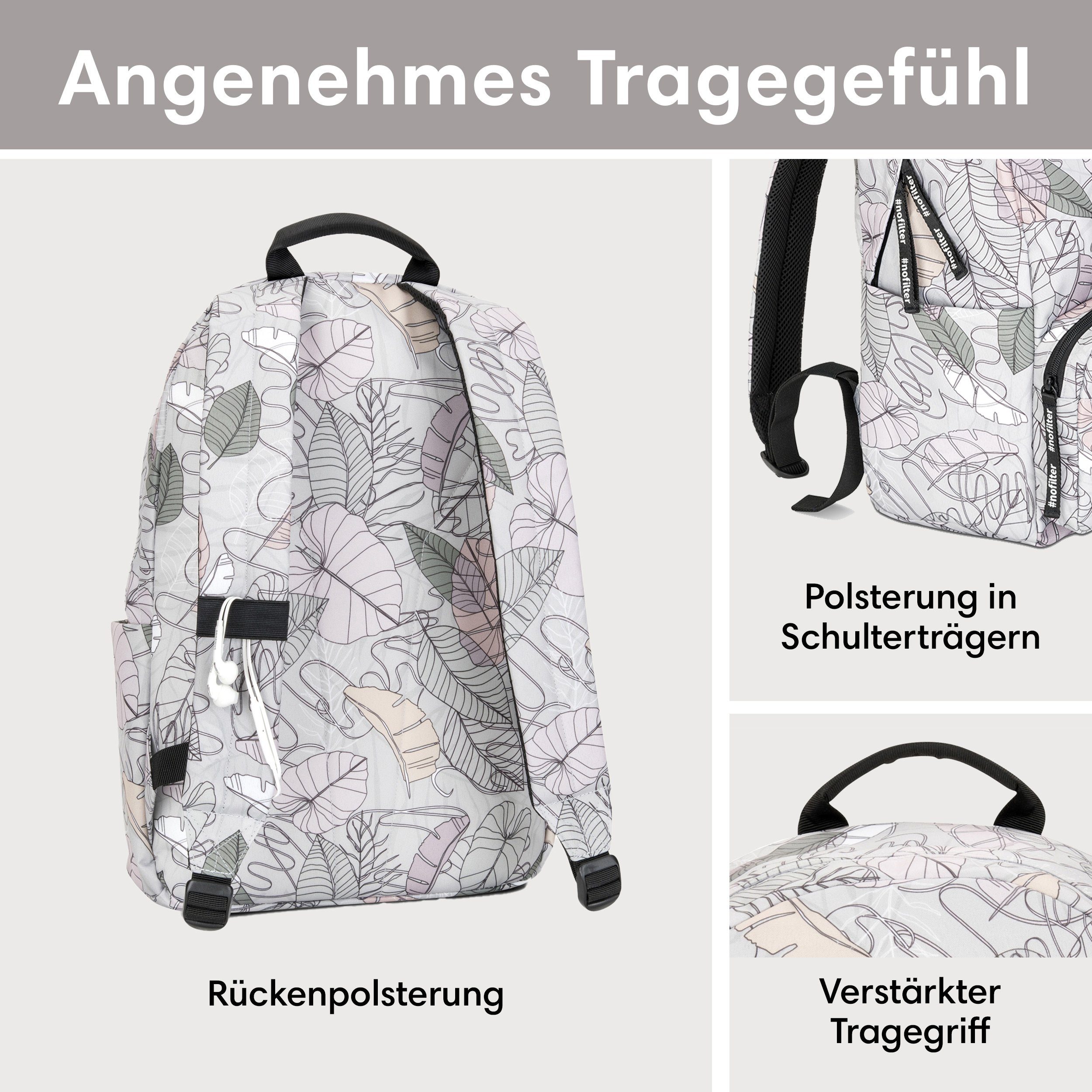 LARKSON Schulrucksack No 3 Rucksack Leaves Blushed Set), Teenager Mädchen Seitentasche, Wasserabweisend Laptopfach, Schule (Keine Jungen