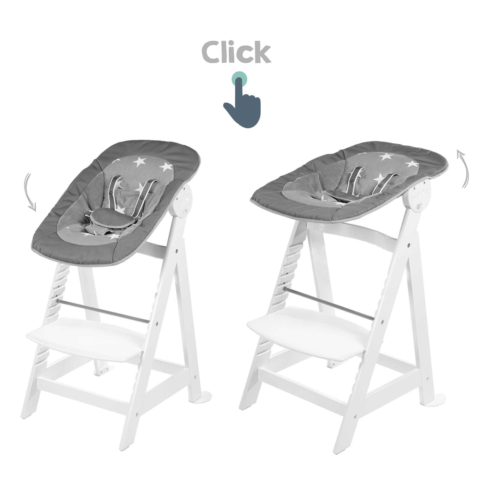 roba® Hochstuhl Born Up 2in1 - Treppenhochstuhl mit Neugeborenenaufsatz, Treppenhochstuhl mit Liegefunktion