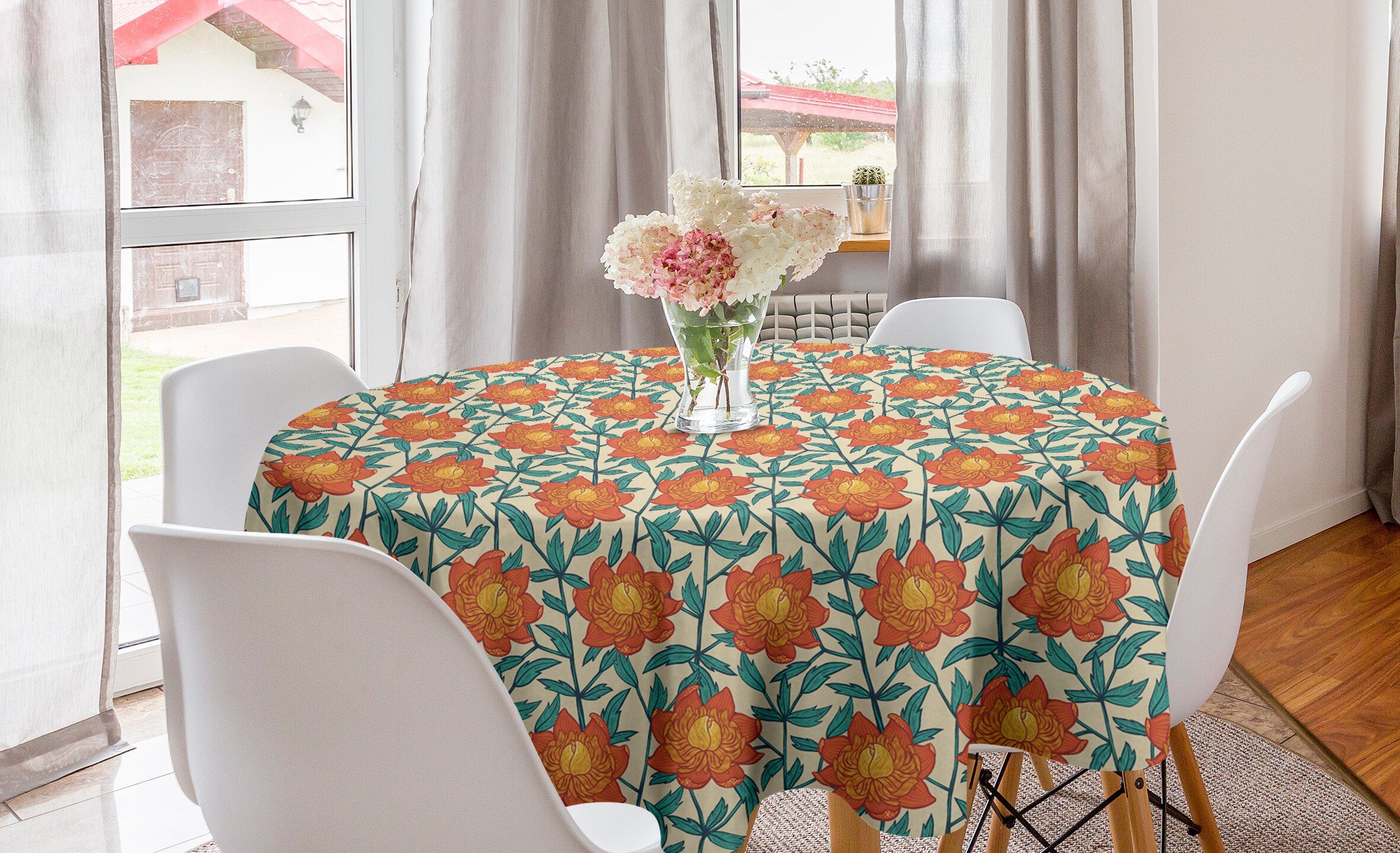 Abakuhaus Tischdecke Kreis Tischdecke Abdeckung für Esszimmer Küche Dekoration, Blumen Wiesenblumen Rural Blossom