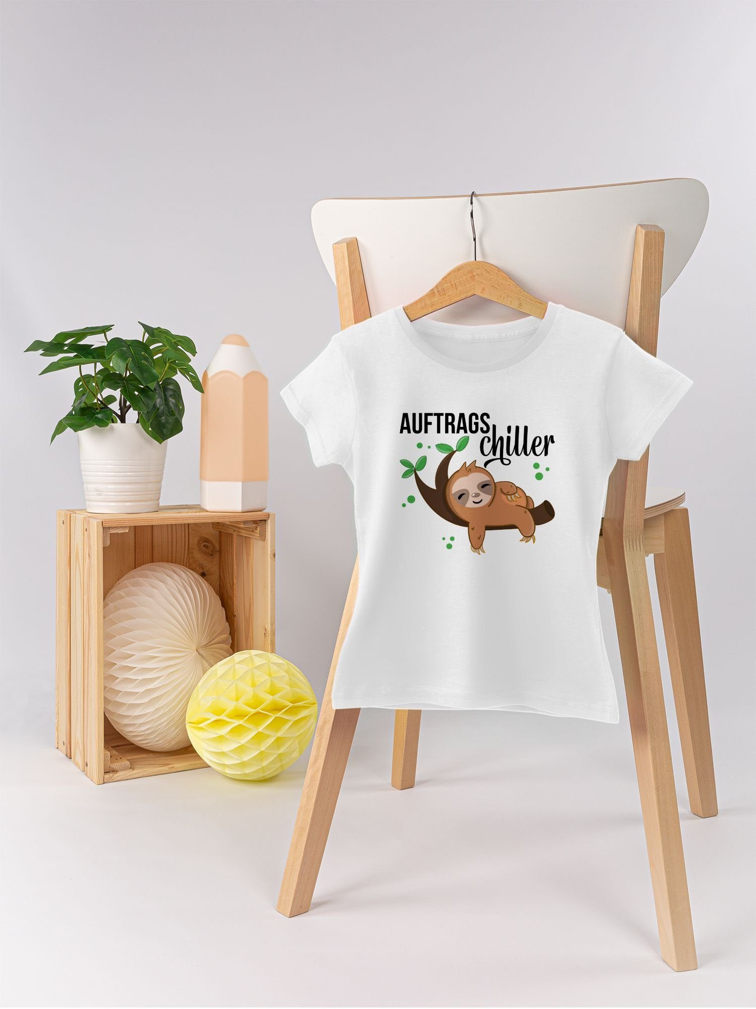 T-Shirt 2 Weiß mit Animal Auftragschiller schwarz Faultier Tiermotiv Shirtracer Print
