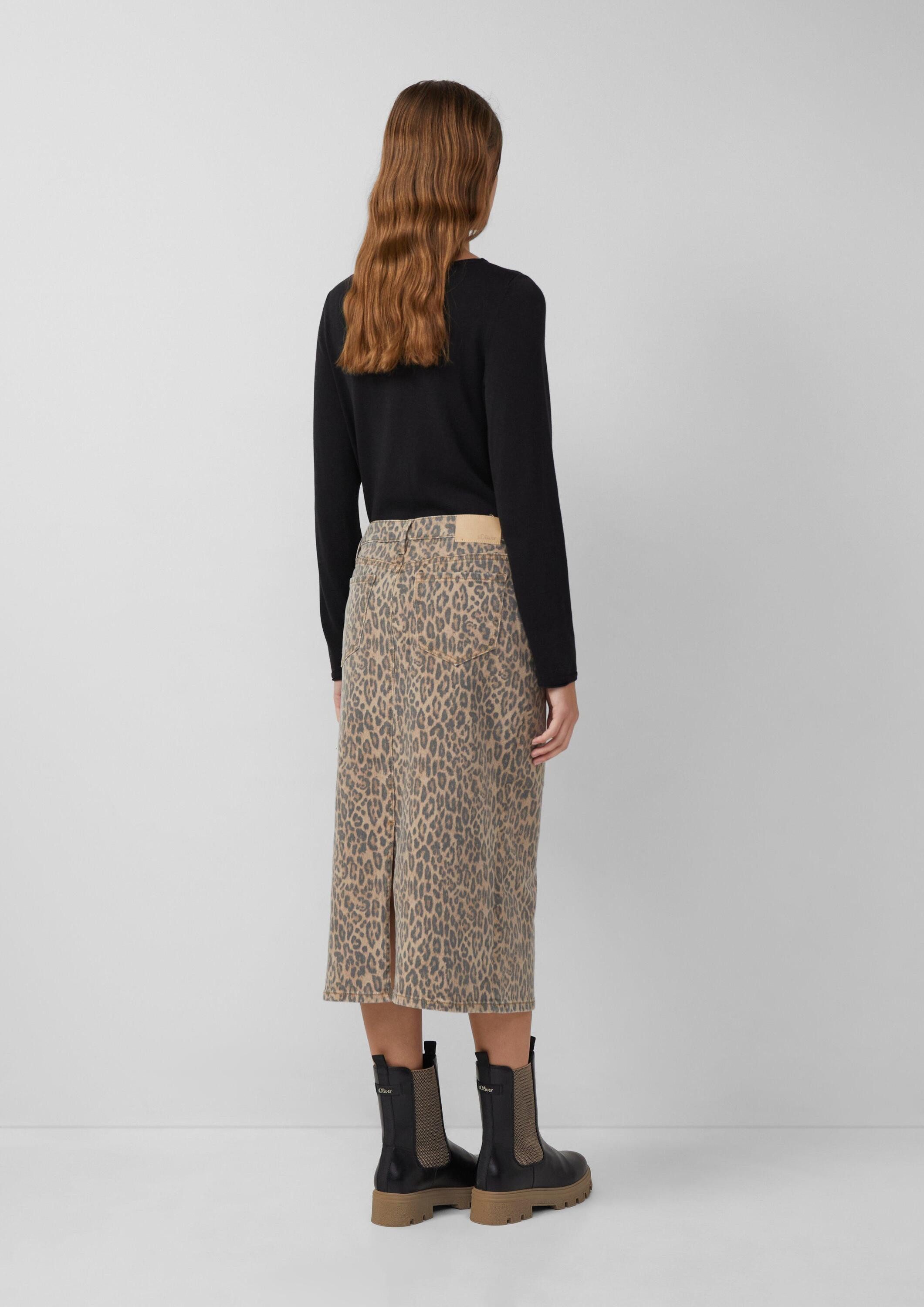 s.Oliver Midirock Rock Denimrock in Midilänge mit Leo-Print