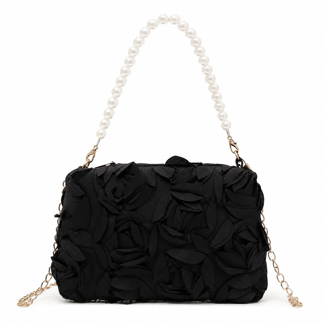 Zaewry Abendtasche Damen Clutch Tasche, 3D-Blumen Satin Abendtasche mit Perlenhenkel, abnehmbarem Kettenriemen, für Hochzeit, Party, Abschlussball