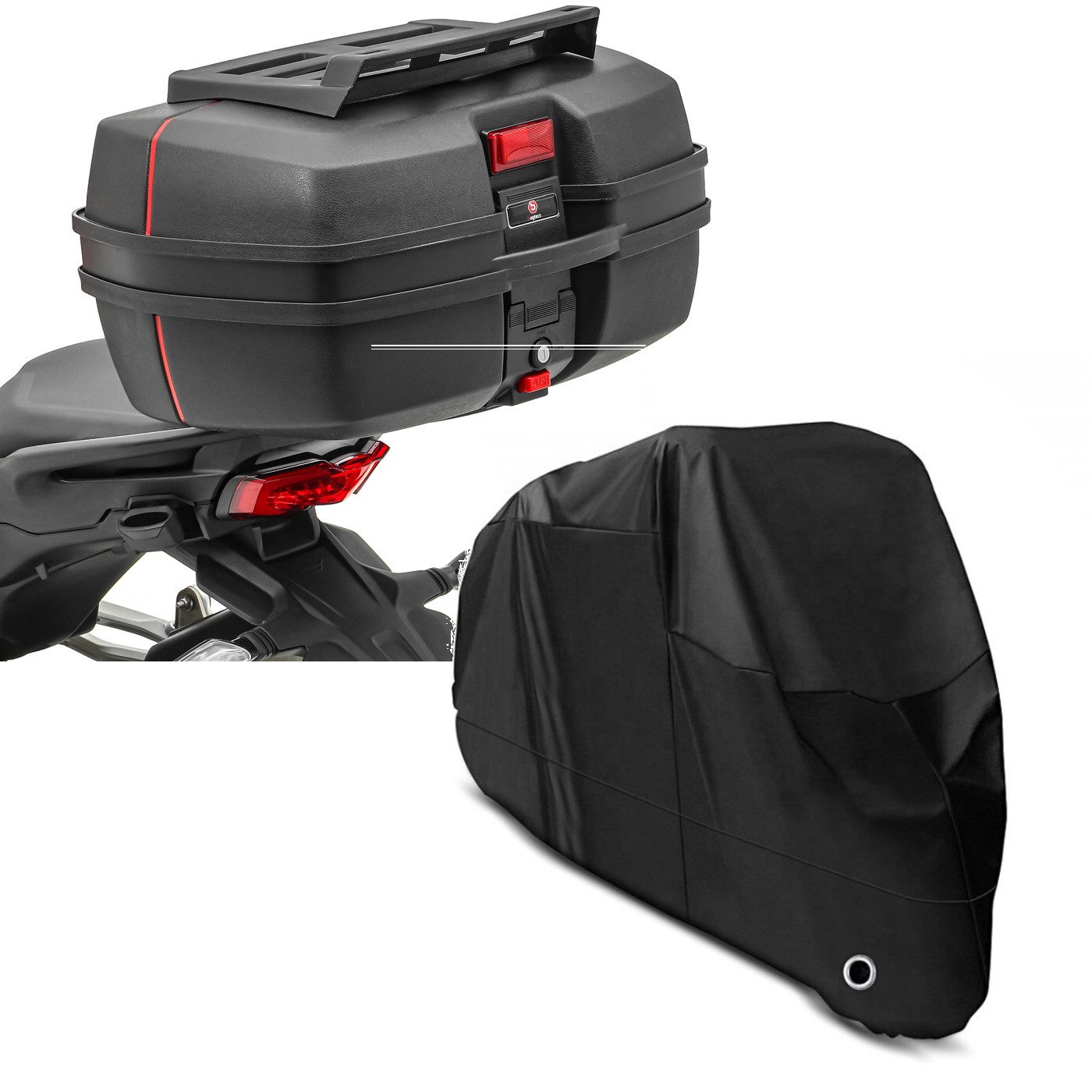 Reisetasche Set: Motorrad Topcase DK45 univ. 45 Liter mit Gepäckgrill # mit Motorr