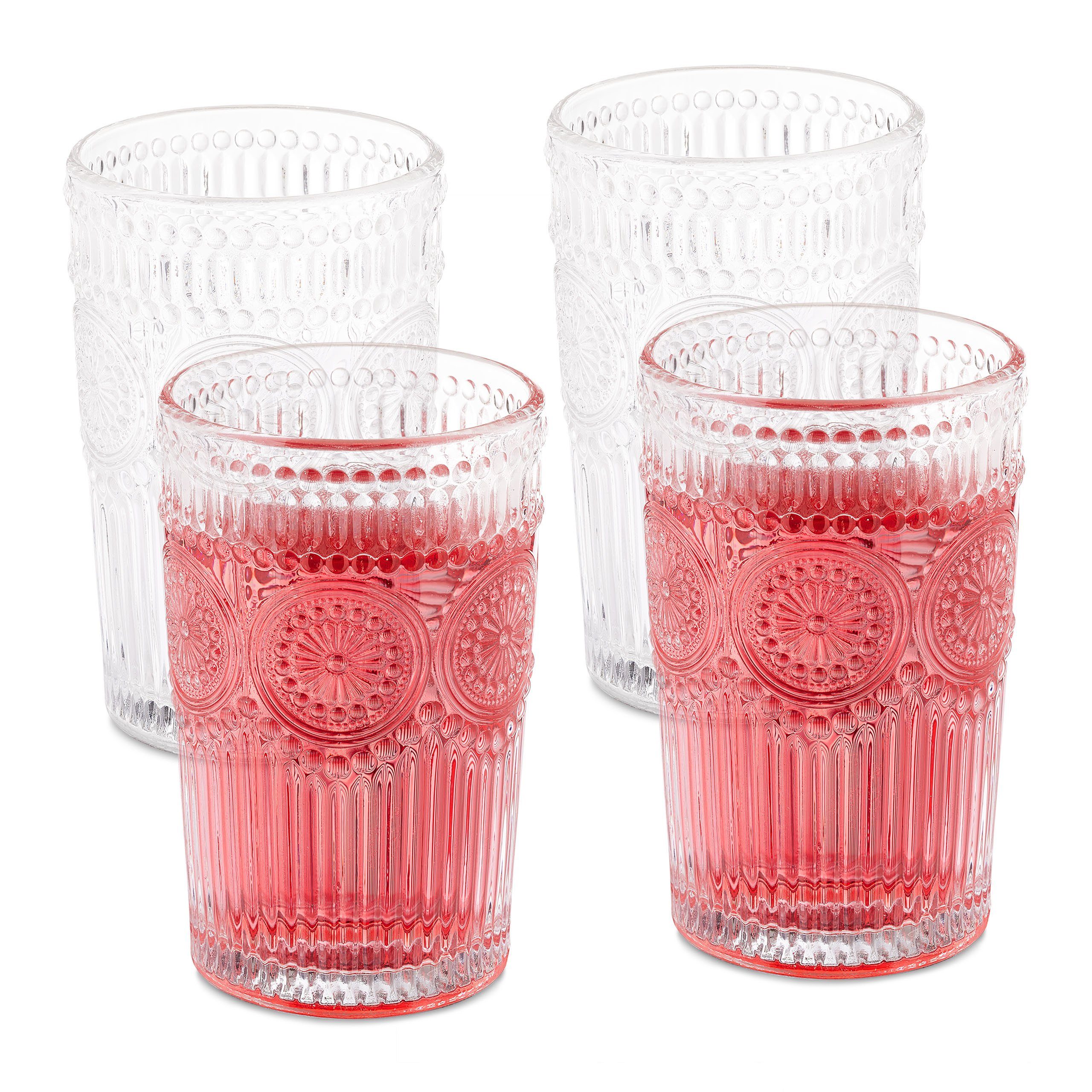 relaxdays Gläser-Set Vintage Trinkgläser 4er Set 400 ml, 4-tlg., Glas
