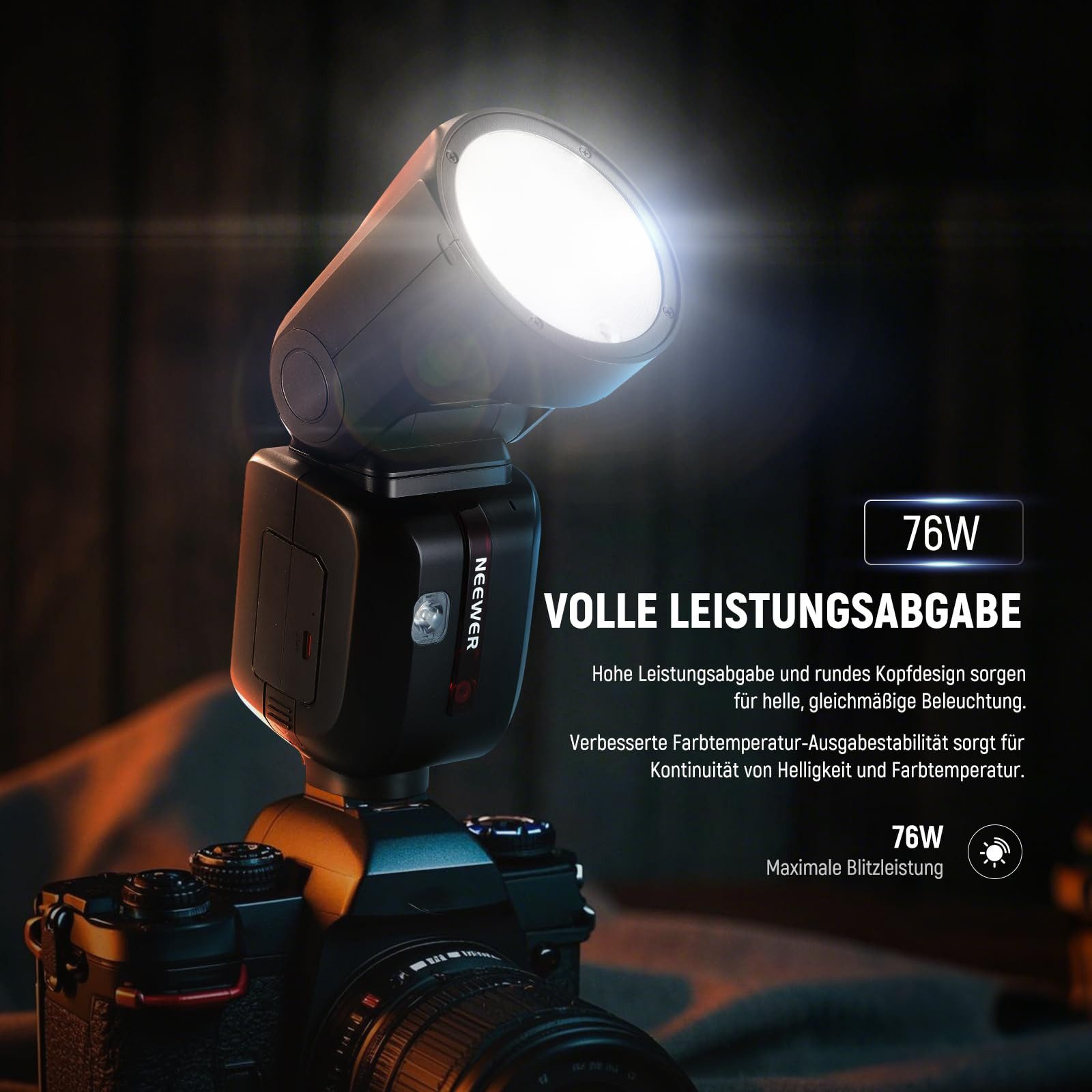 Neewer Z2PRO-N 2.4G TTL Blitzgerät mit rundem Kopf für Nikon, drahtlos Blitzgerät, (kompatibel mit Godox, 76Ws 1/8000s HSS, TTL/M TCM Schalter, 3000mAh)