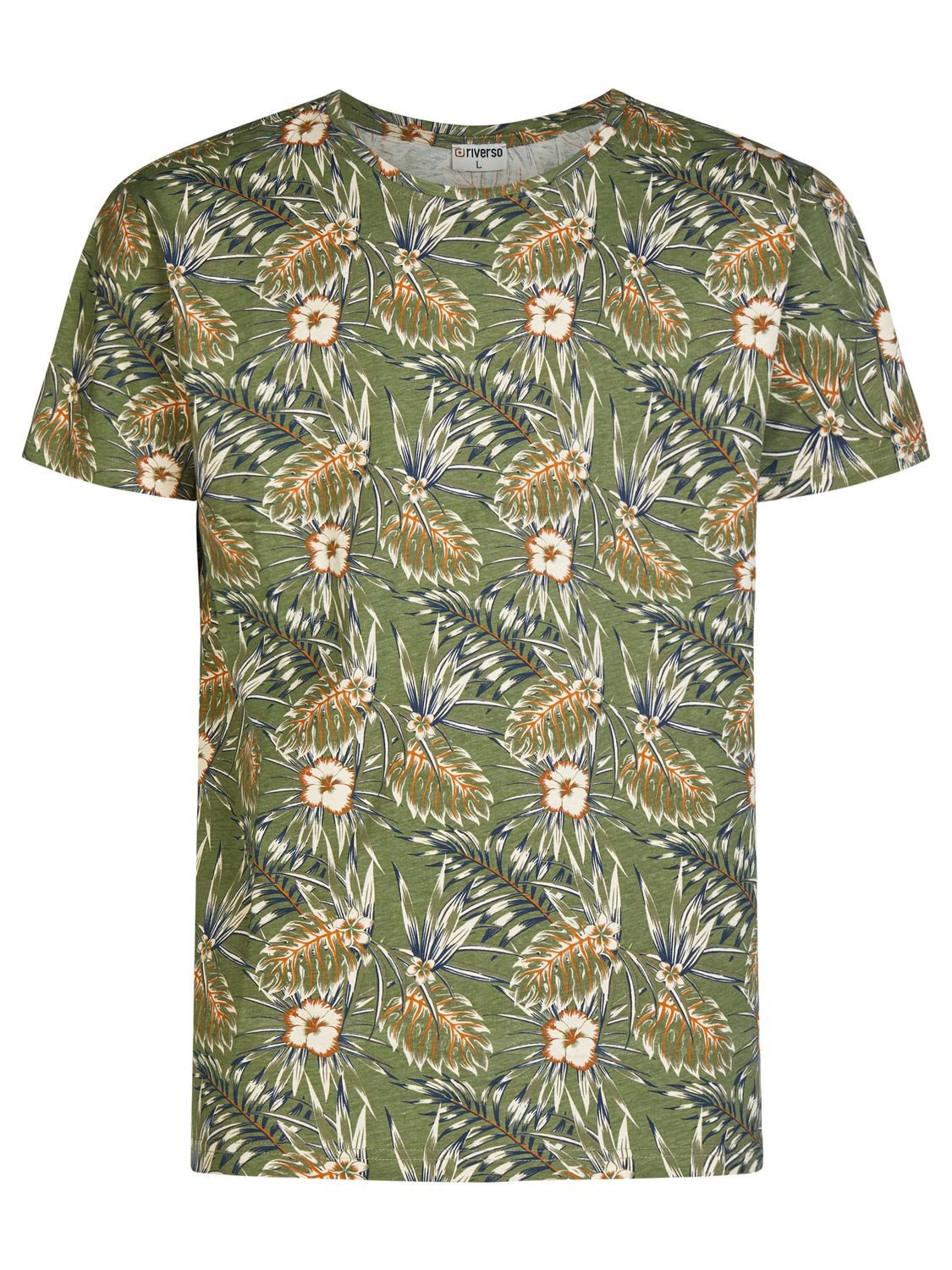 riverso T-Shirt Herren Fotoprintshirt RIVBill Regular Fit (1-tlg) Kurzarm Hawaiishirt mit Rundhalsausschnitt aus 100% Baumwolle