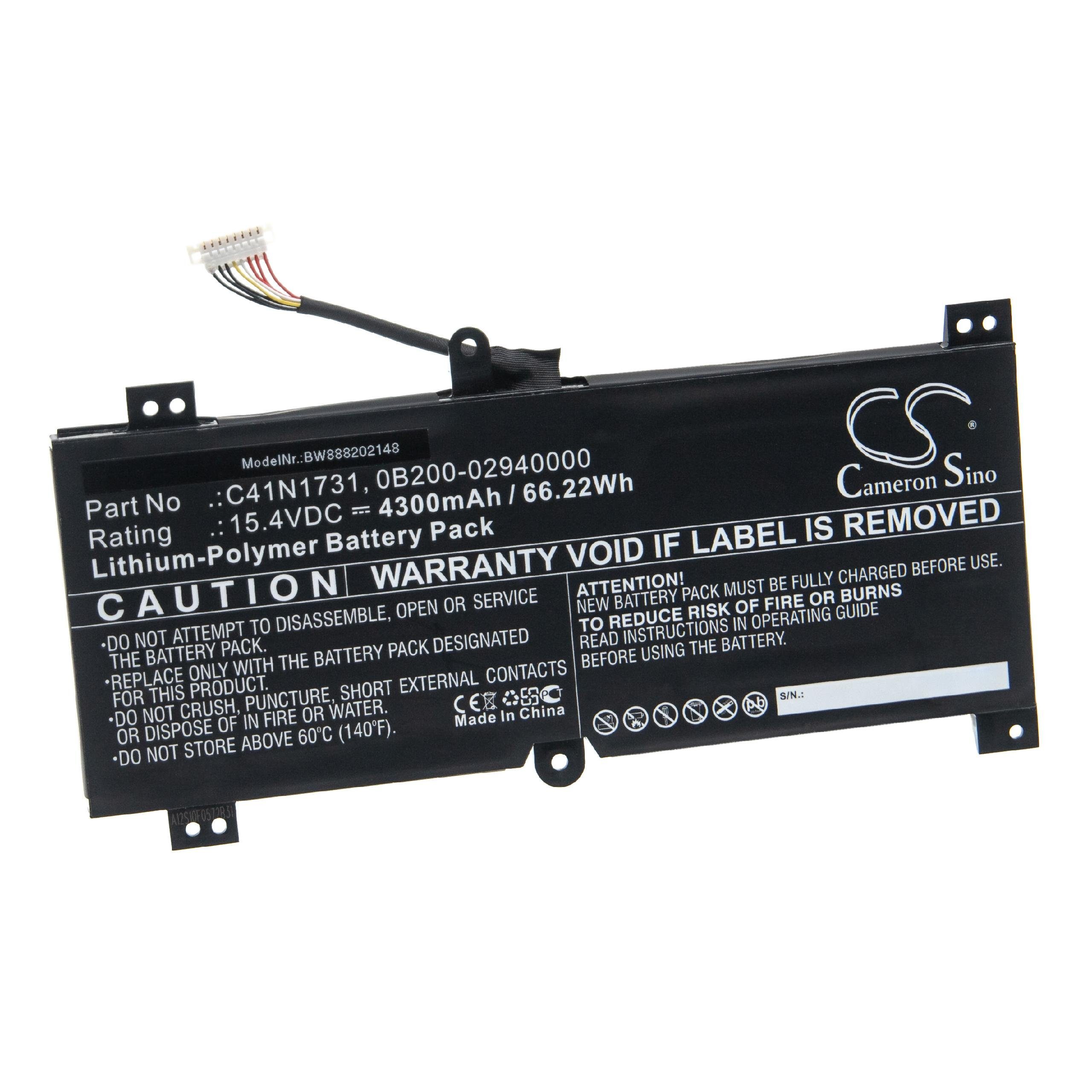 Rog 15,4V, Li-Polymer) Kompatibel Asus Scar GL504GW-ES013T II II für Scar mit / GL504GV-ES015T, Netbook 4300 (4300mAh, Notebook / Notebook Laptop-Akku passend vhbw mAh Notebook