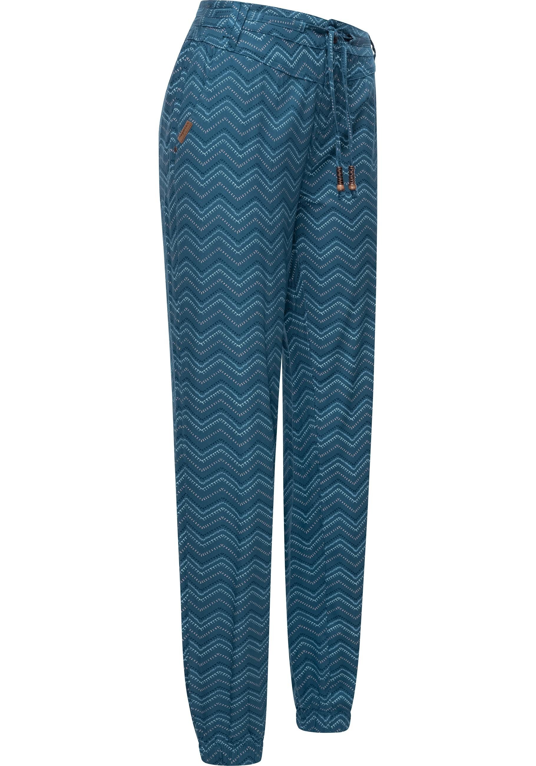 Ragwear Haremshose Talin Chevron leichte und Leinenhose blau mit Print Tunnelzugband