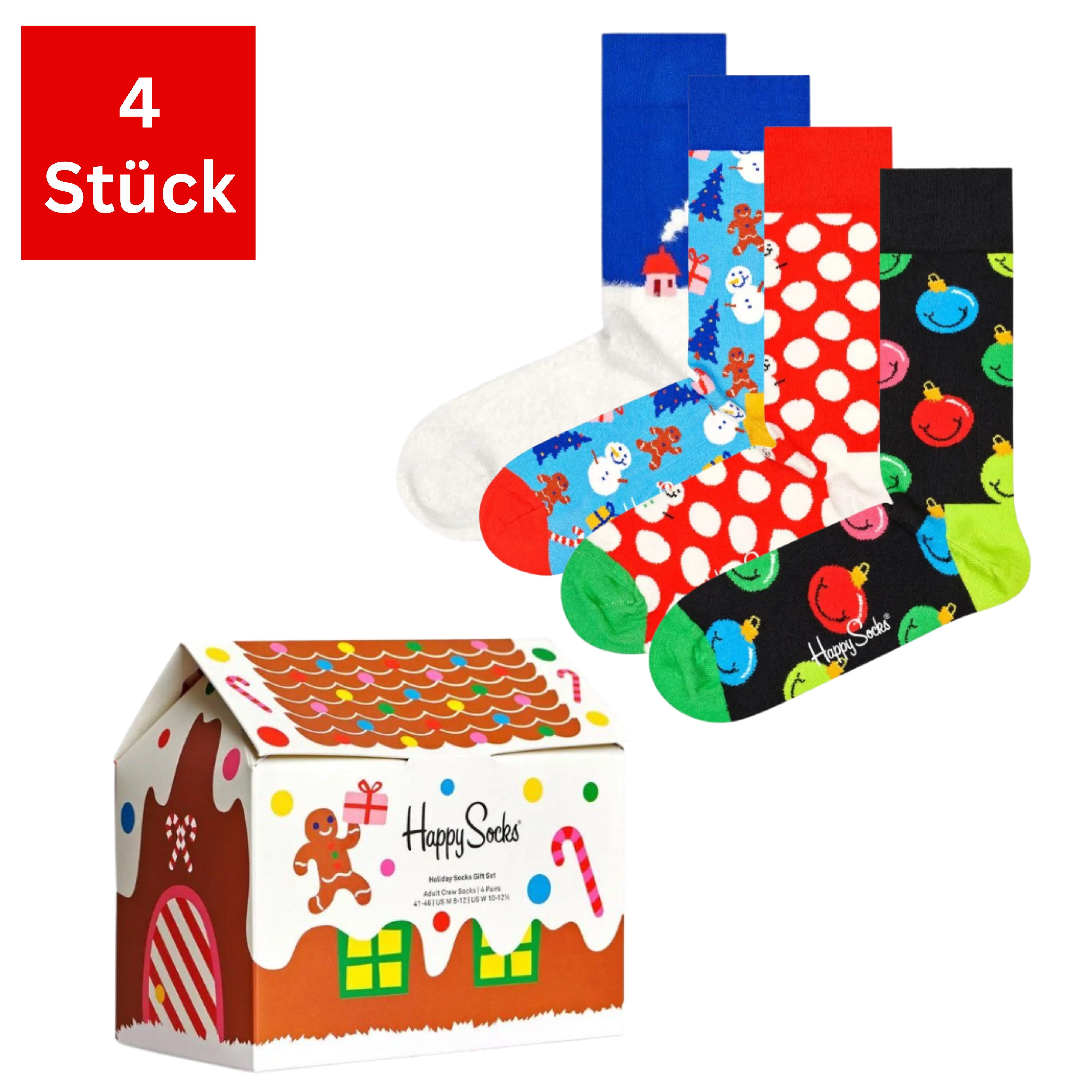 Happy Socks Freizeitsocken 4er Pack (41-46) Baumwoll Socken mit Motiv Classic, Geschenk