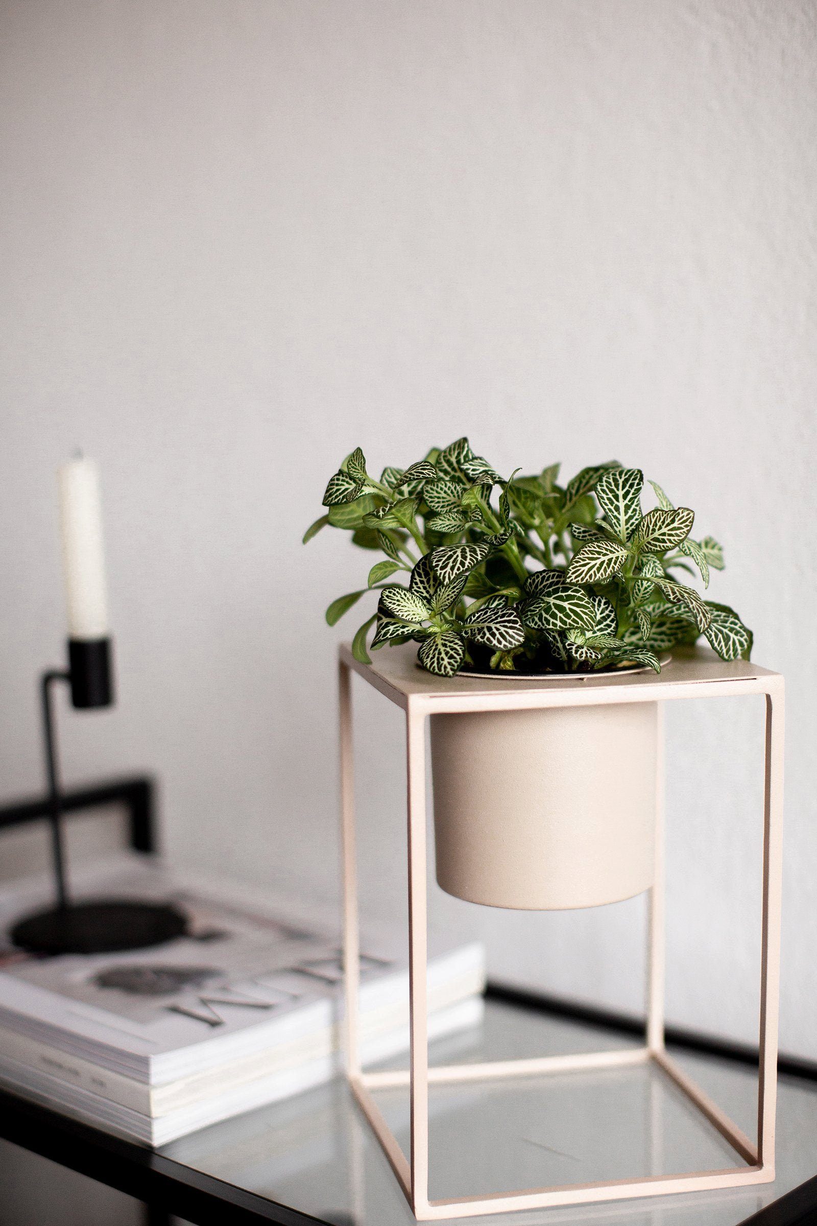LaLe Living Blumentopf Übertopf Lida Ø16 cm Olive/Beige, Pflanzenbehälter auf Gestell, aus Eisen