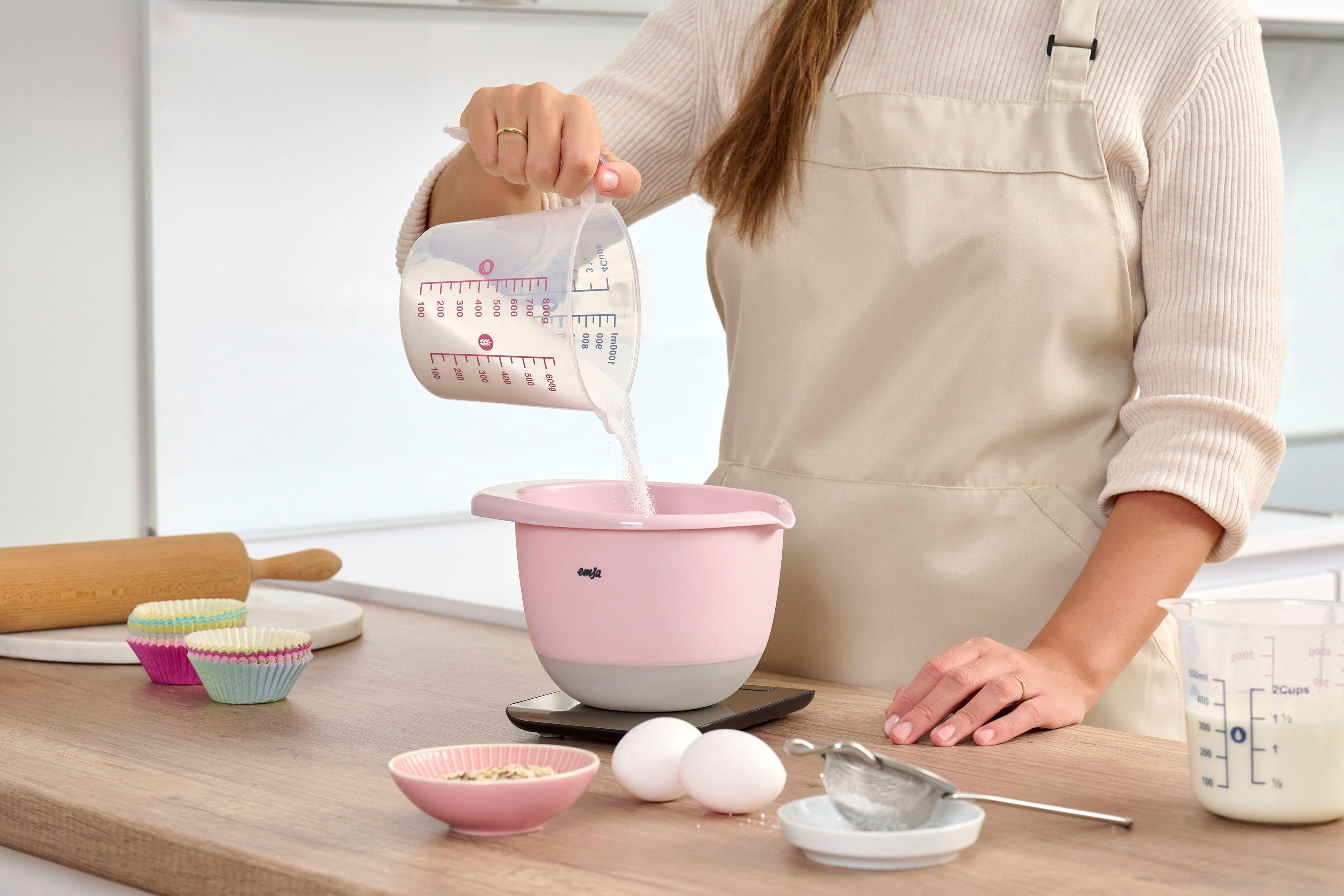 Emsa Rührschüssel K324S3 Prep&Bake, Kunststoff, (Set, 3-tlg), rutschfester Boden, Ausgießlippe für präzises Ausgießen, 1,4/2,8/4,7 L