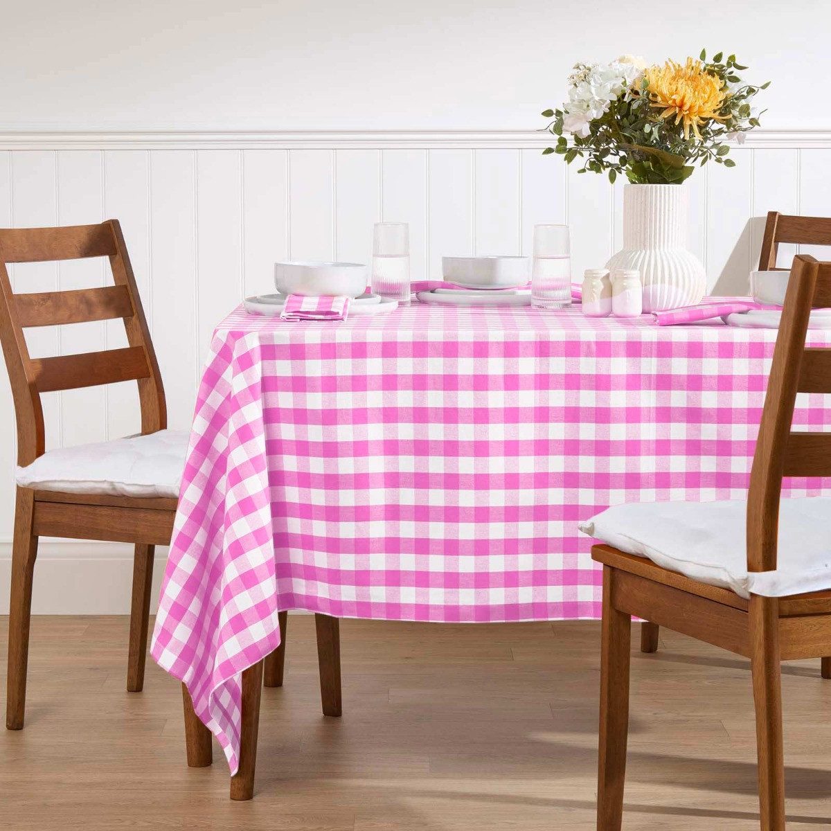 Homescapes Tischdecke Vichy-Karo Tischdecke pink kariert – 137 x 137 cm, 10 günstig online kaufen
