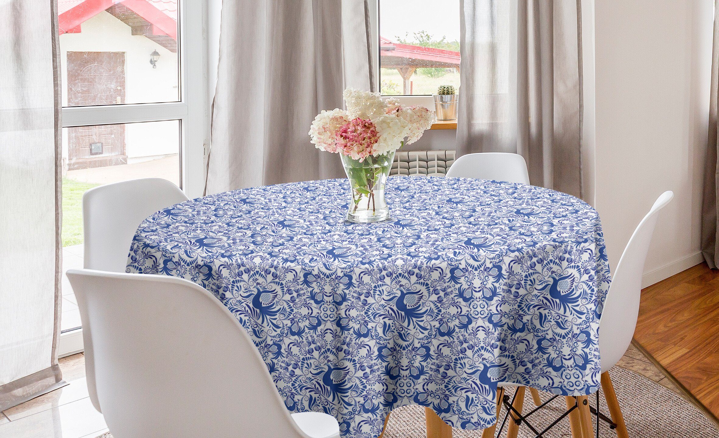 Abdeckung Russisch Esszimmer Dekoration, Küche Kreis und für Tischdecke Porzellan Vögel Blumen Abakuhaus Tischdecke