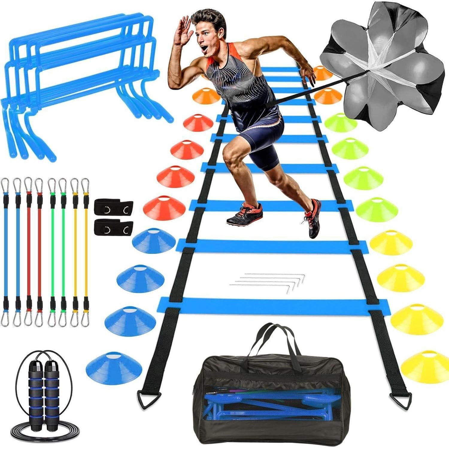 LuxusKollektion Koordinationsleiter Trainingsset Fußball Koordinationsleiter 6m Kegel Hürden blau